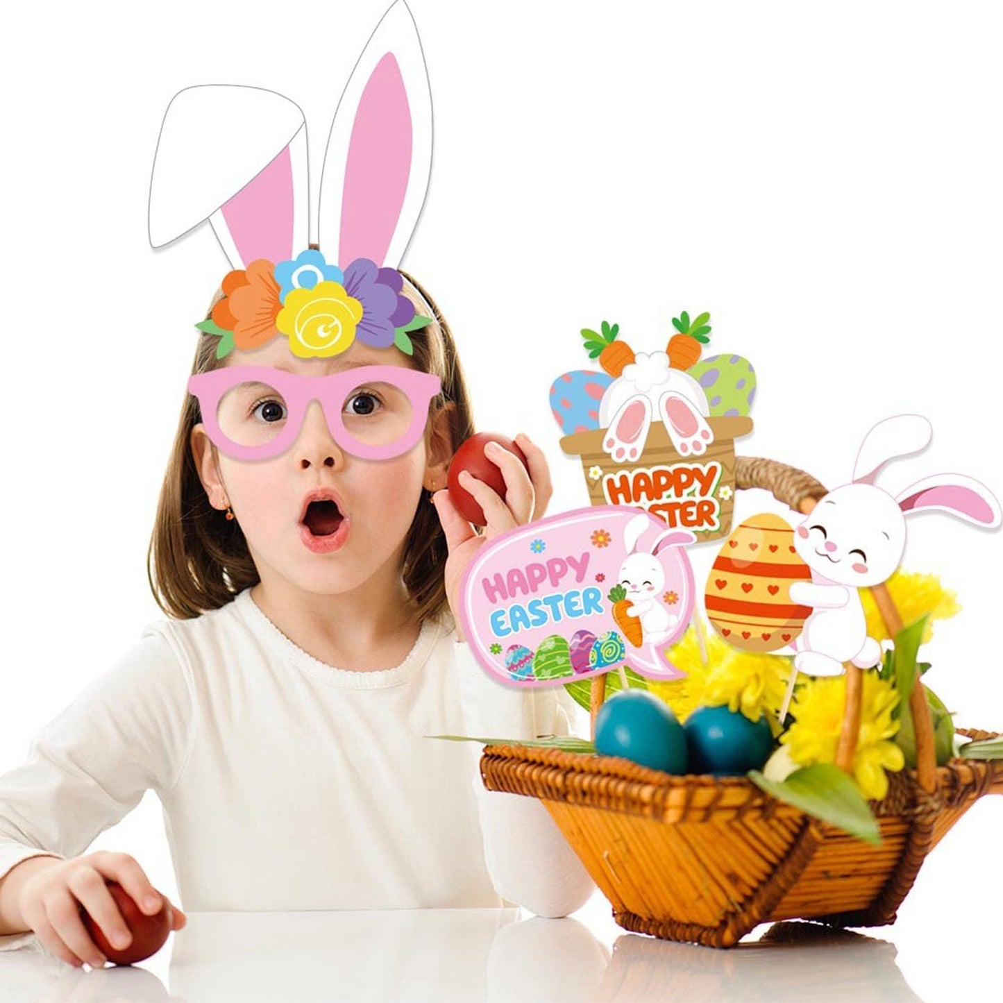 WEIKA Easter Photo Booth Props Kit - 25 Pcs Happy Easter Signs and Themed Party Props for Adult Gatherings, Spring Celebrations, Social Media Content, and Holiday Photography