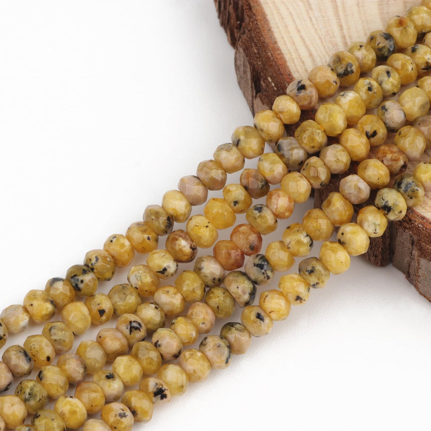 2 String 220PCS 3x5mm Natural Yellow Color Speckled Beads for Jewelry Making, Songxi Facted Loose Gemstone Beads for DIY Bracelet Necklace Making Supplies with Energy Healing Chakra Power