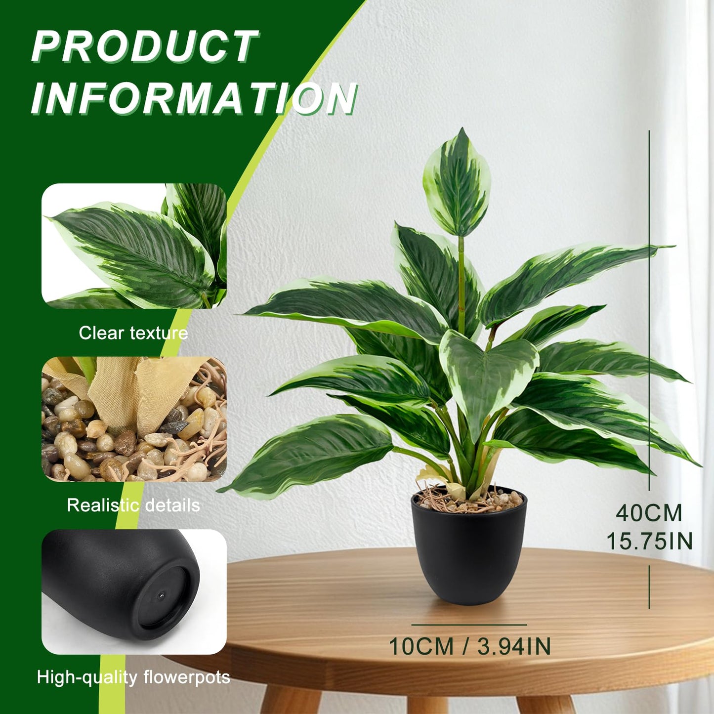 VUAHAUL 2 Pack Artificial Potted Plants, 16" Fake Plants Indoor in Black Pots for Home Bathroom, Office Desk, Shelf - Realistic Faux Greenery for Living Room, Kitchen, Farmhouse Decor