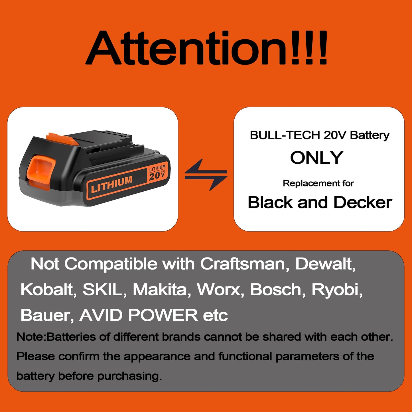 BULL-TECH 20 Volt MAX 2.0Ah Replacement for Black and Decker 20V Battery,Compatible with All Power 20V Black and Decker Power+ Tools