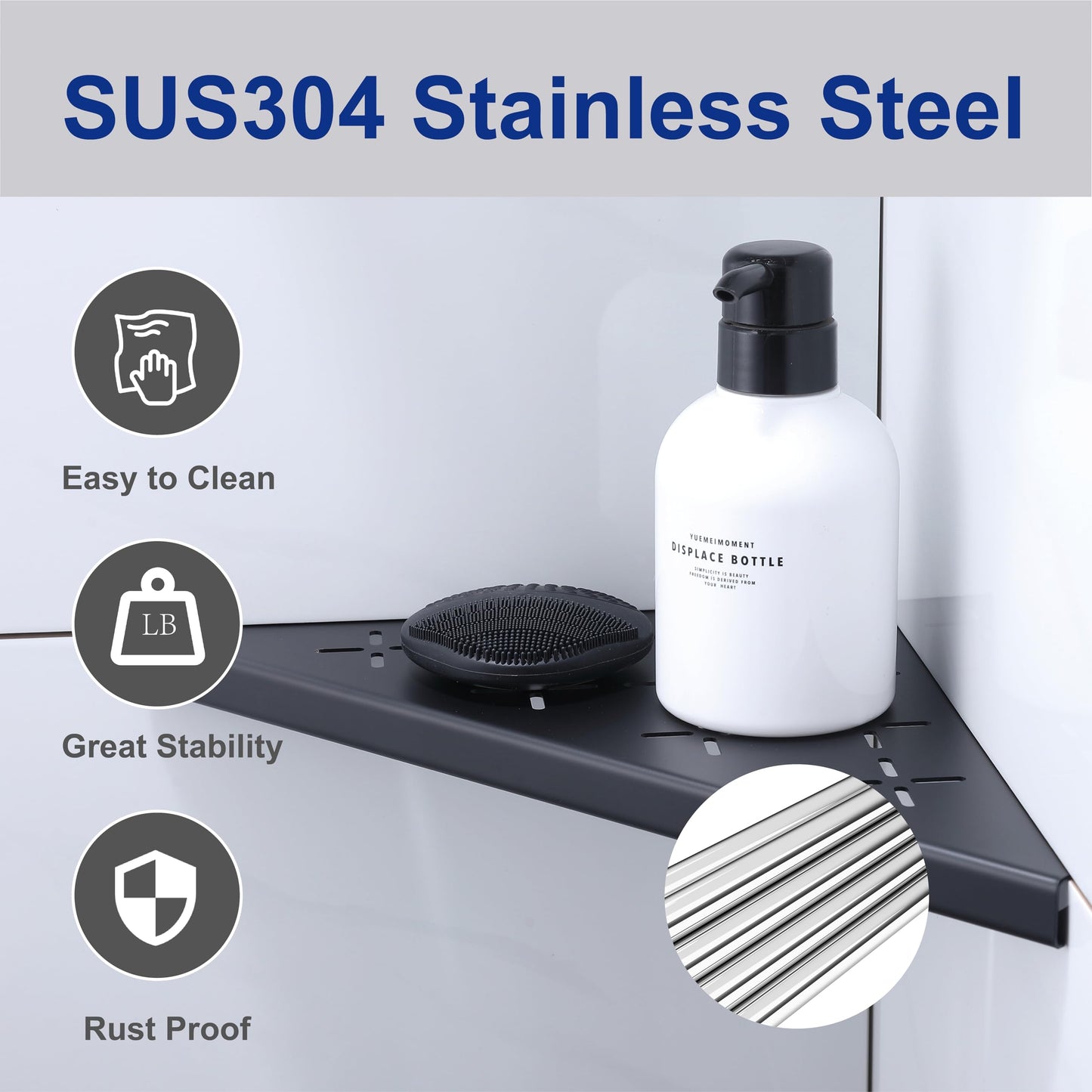 Xiarnotogi 10" Corner Shower Shelf, 2-Pack Shower Shelves SUS304 Stainless Steel Bathroom Shelves for Tile Walls, Recessed Corner Shelf Organizer Rack, No Drilling (Matte Black)