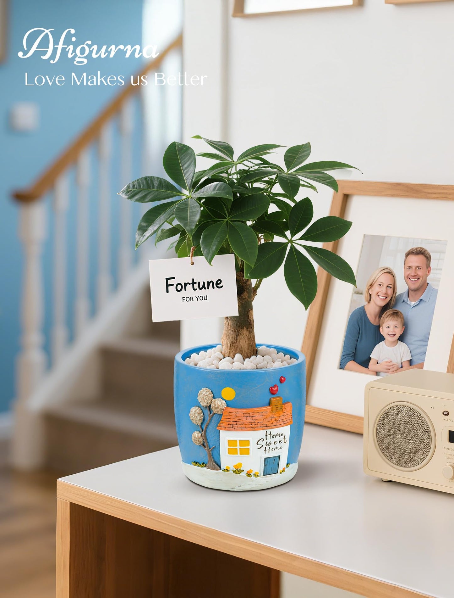 Afigurna New Home Gift Ideas: New Home Apartment Plant Gift for Plant Lover - 5.3in Hand-Painted 3D Art Planter - Gardening House Warming Present for Christmas