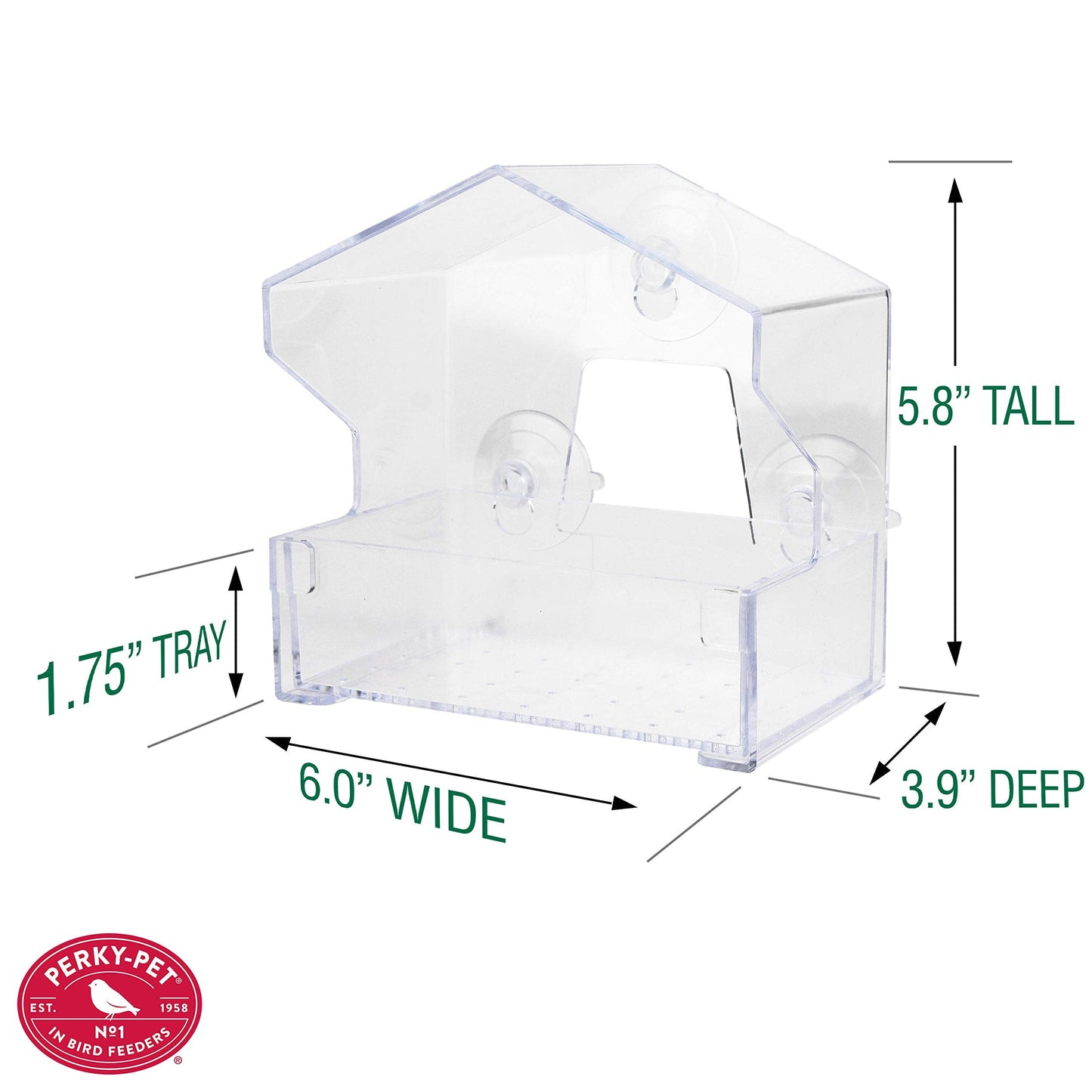 Perky-Pet Clear Outdoor Window Bird Feeder with Strong Suction Cups – 1/2 Lb Seed Capacity - Perky Pet 345 - Entertaining Bird Feeding - Watch Birds Eat Seeds