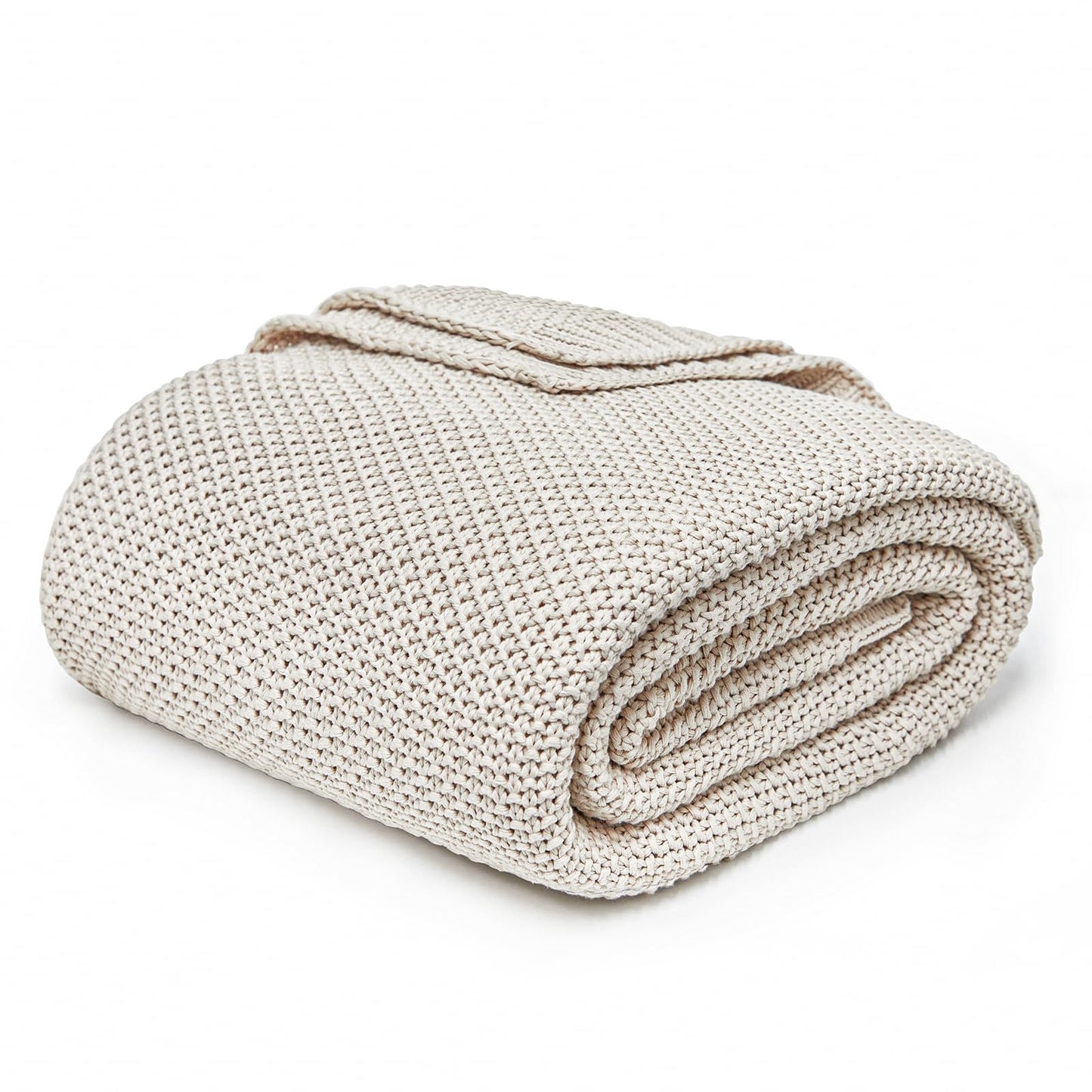 Joydeco Chunky Cable Knit Throw Blanket, Lightweight 100% Organic Cotton Soft Cozy Throw Twin Blanket for Couch Bed and Sofa, Rustic Breathable Farmhouse Blanket Gift for Women Men(Beige, 51"x63")