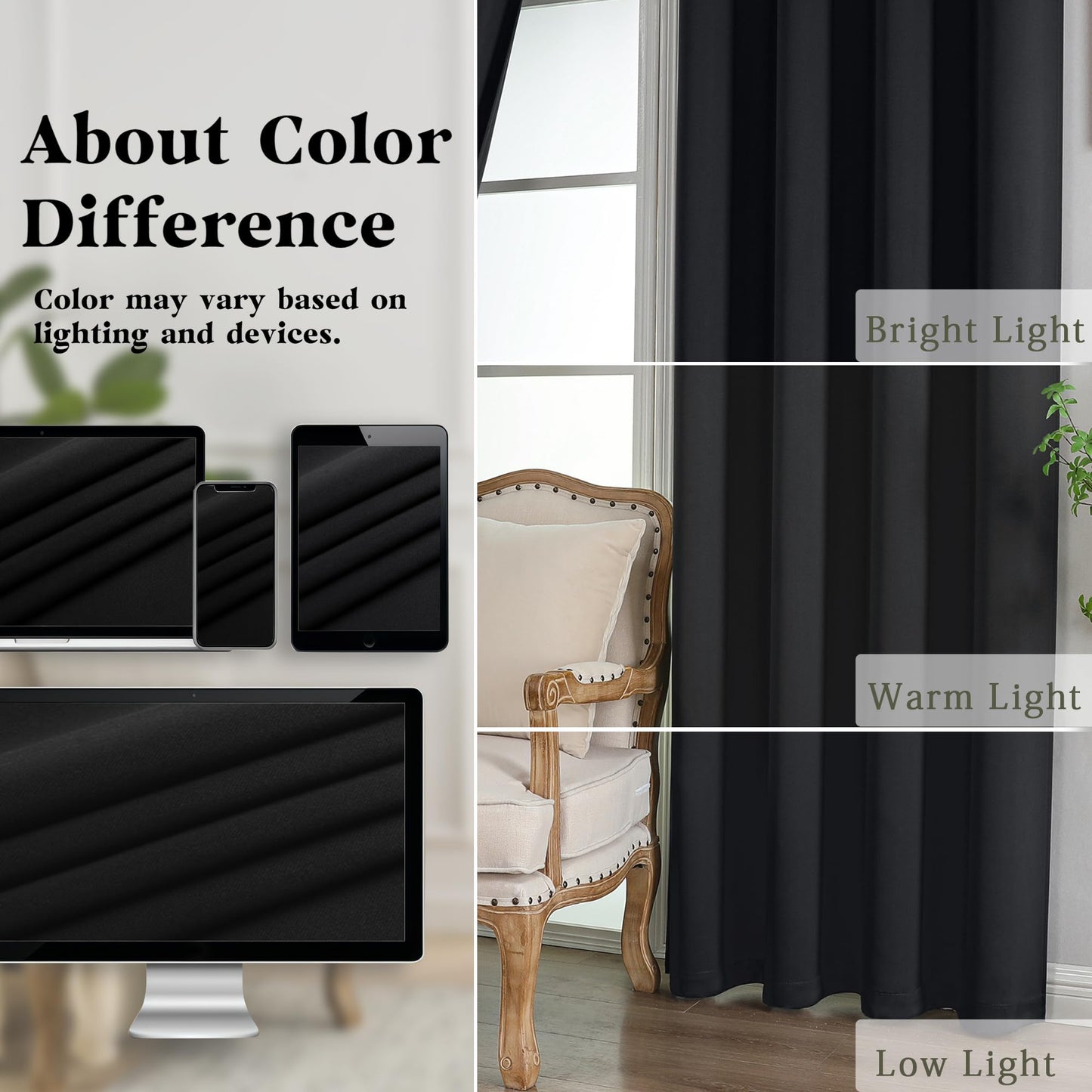 Simplebrand Halloween Black Blackout Curtains for Bedroom 63 Inch Length 2 Panels Set, Grommet Solid Thermal Insulated Black Out Curtains, Room Darkening Energy Saving Window Drapes, W40 x L63