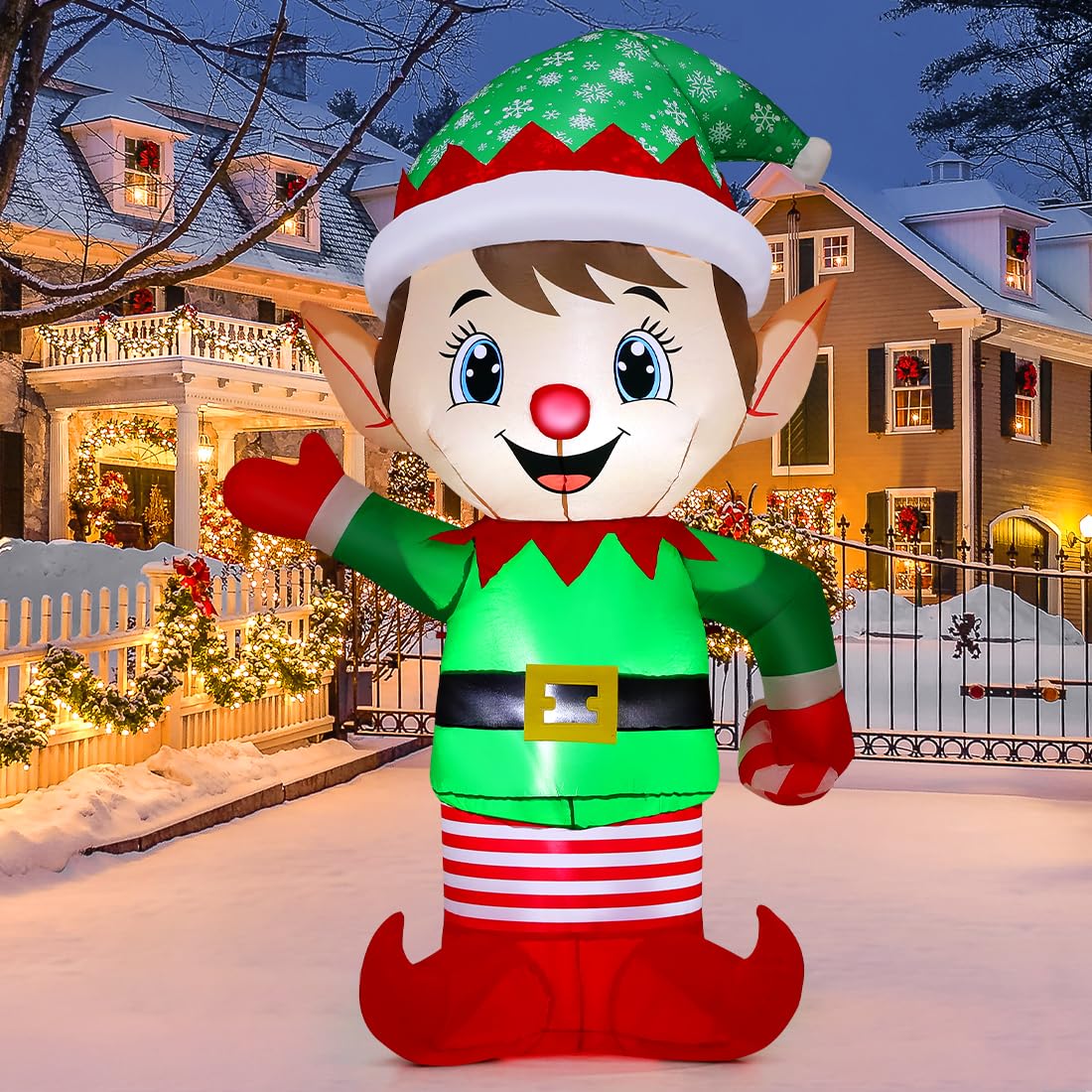 GOOSH 5.4 FT Christmas Inflatables Elf Decoration Blow Up Outdoor Christmas Built-in LEDs for Xmas Holiday Indoor Party Garden Lawn Yard Decor