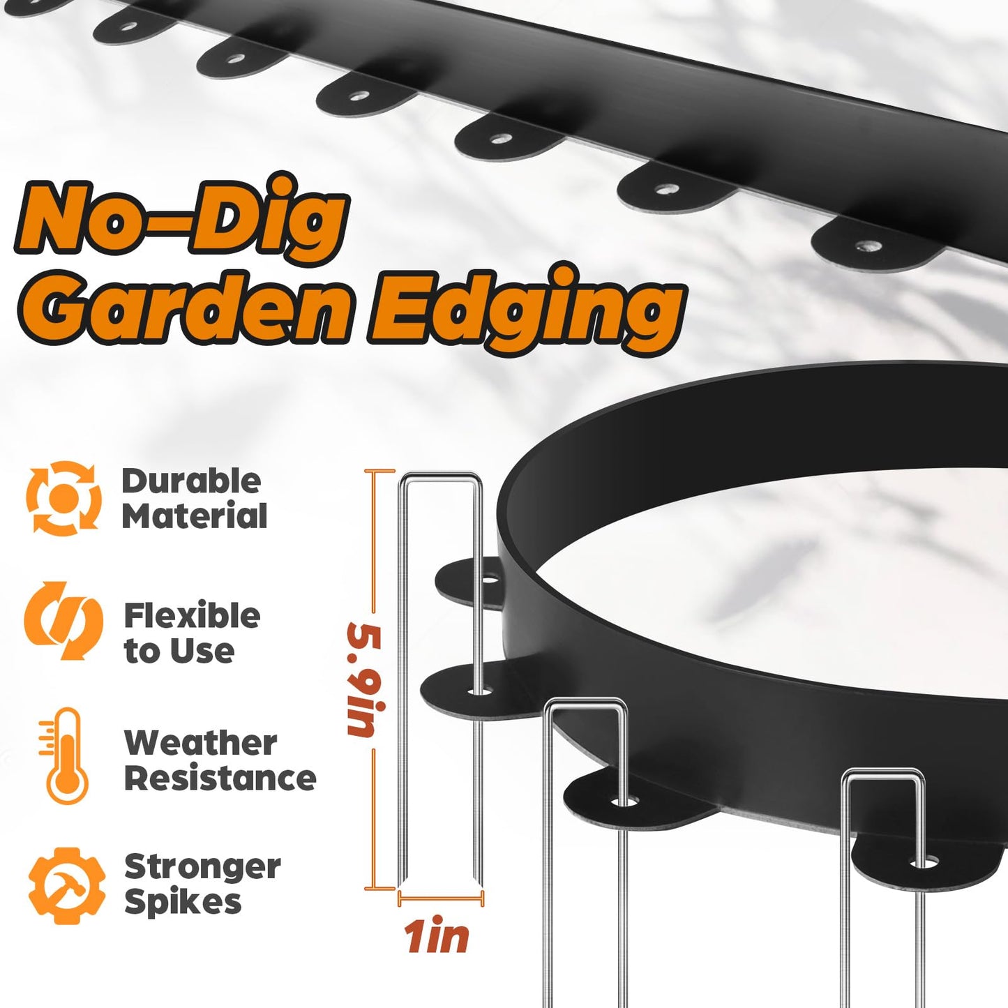 Jorvila Landscape Edging, 1.5" x 100' Plastic Garden Edging with 120 Pcs Metal Spikes, Flexible Garden Border for Lawn, Landscaping, Flower Beds