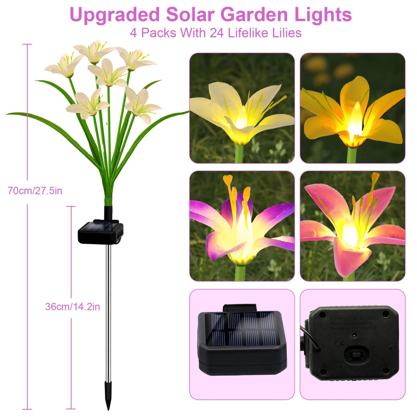 stadeco Solar Garden Lights New Upgraded Solar Wild Lily Flower Lights, Yard Patio Pathway Deco High Flexibility Copper Wire & Handmade Silk Artificial Flowers Never Wither, Gift for Family Friends