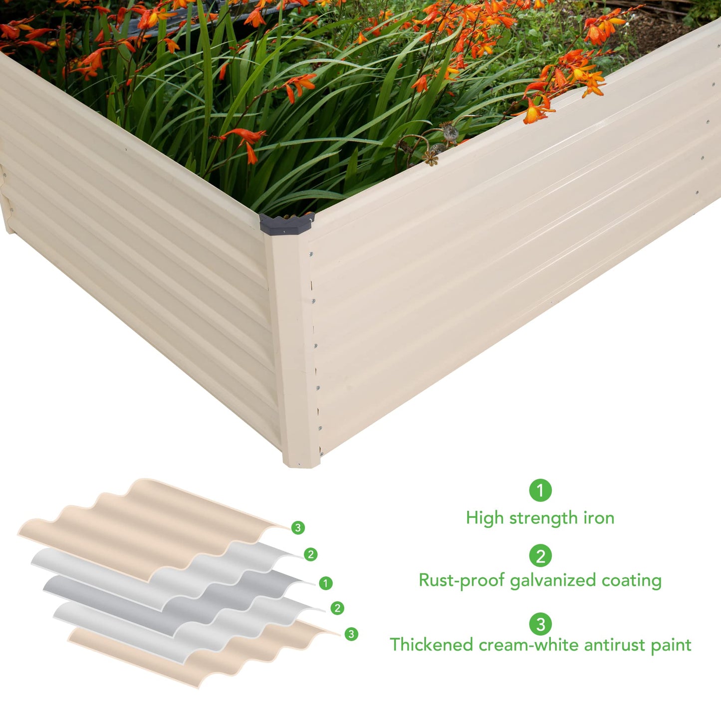 Sundale Outdoor Galvanized Raised Garden Bed Kit, 8x4x2ft Planter Raised Garden Boxes Outdoor with Anti-Rust Paint, Rectangle Metal Planter Box for Vegetables Flower（Beige）