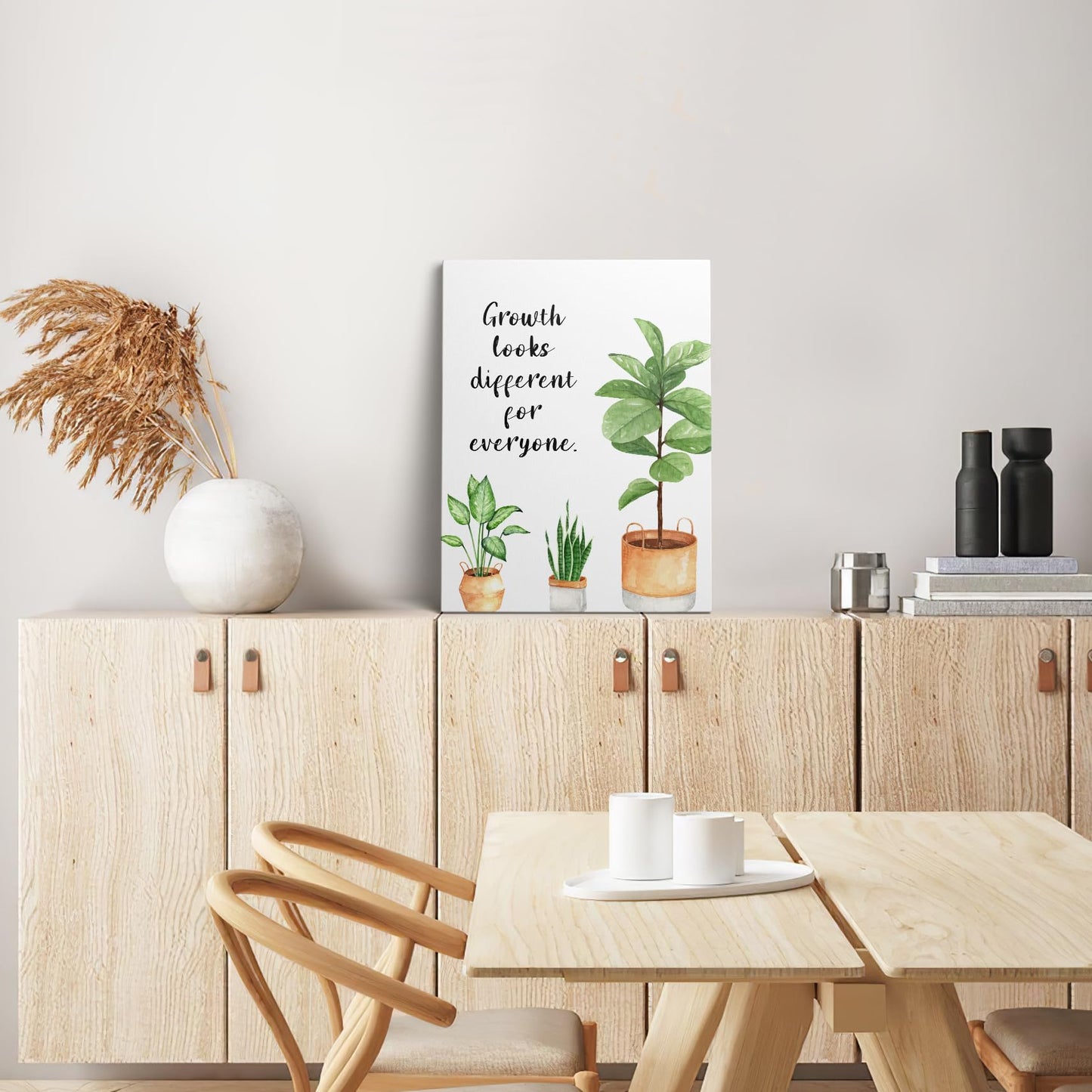 XWELLDAN Growth Looks Different for Everyone Mental Health Growth Mindset Wall Art Canvas Prints,Potted Plant Wall Art Decor for Classroom Therapy Office School Counseling Office, 11 x 14 Inch, Framed