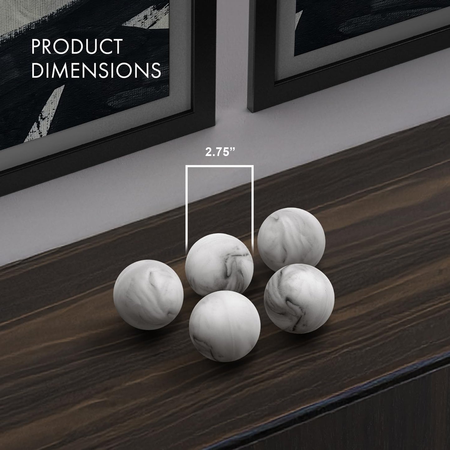 Creative Scents White Marble Look Decorative Bowl with matching Set of 3 Balls (2.75”) for Coffee Table Centerpiece, Dining Table, Living Room