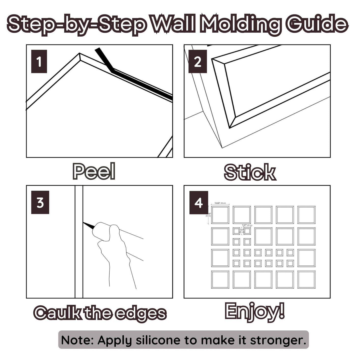 Peel and Stick Wall Molding Kit | Pre-Cut Paintable Wainscoting Panels | 16 Frames 19.68” + 16 Frames 7.87” (Totally 32 pcs) | Easy Install Decorative Wall Trim for Bedroom, Living Room