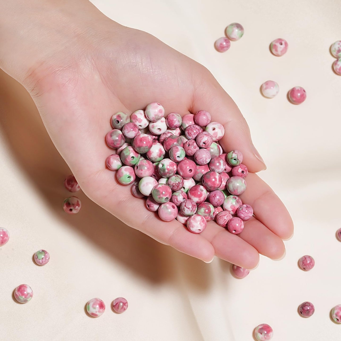 8mm Natural Green Red Rain Flower Gemstone Beads Polished Round Smooth Stone Beads for Bracelets Jewelry Making 15inch Loose Beads