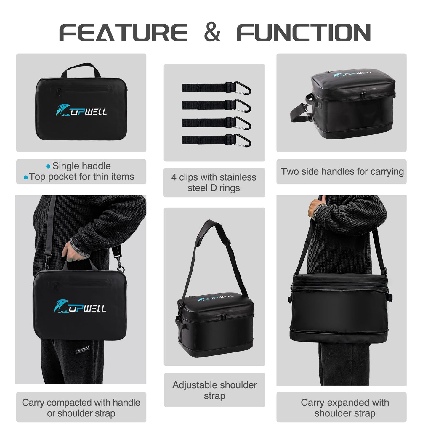UPWELL Paddleboard Accessories SUP Cooler Deck Bag, PVC Paddle Board Surf Bag for Paddle Board, Kayak, Black Soft Small Camping Cooler for Travel Beach Waterproof