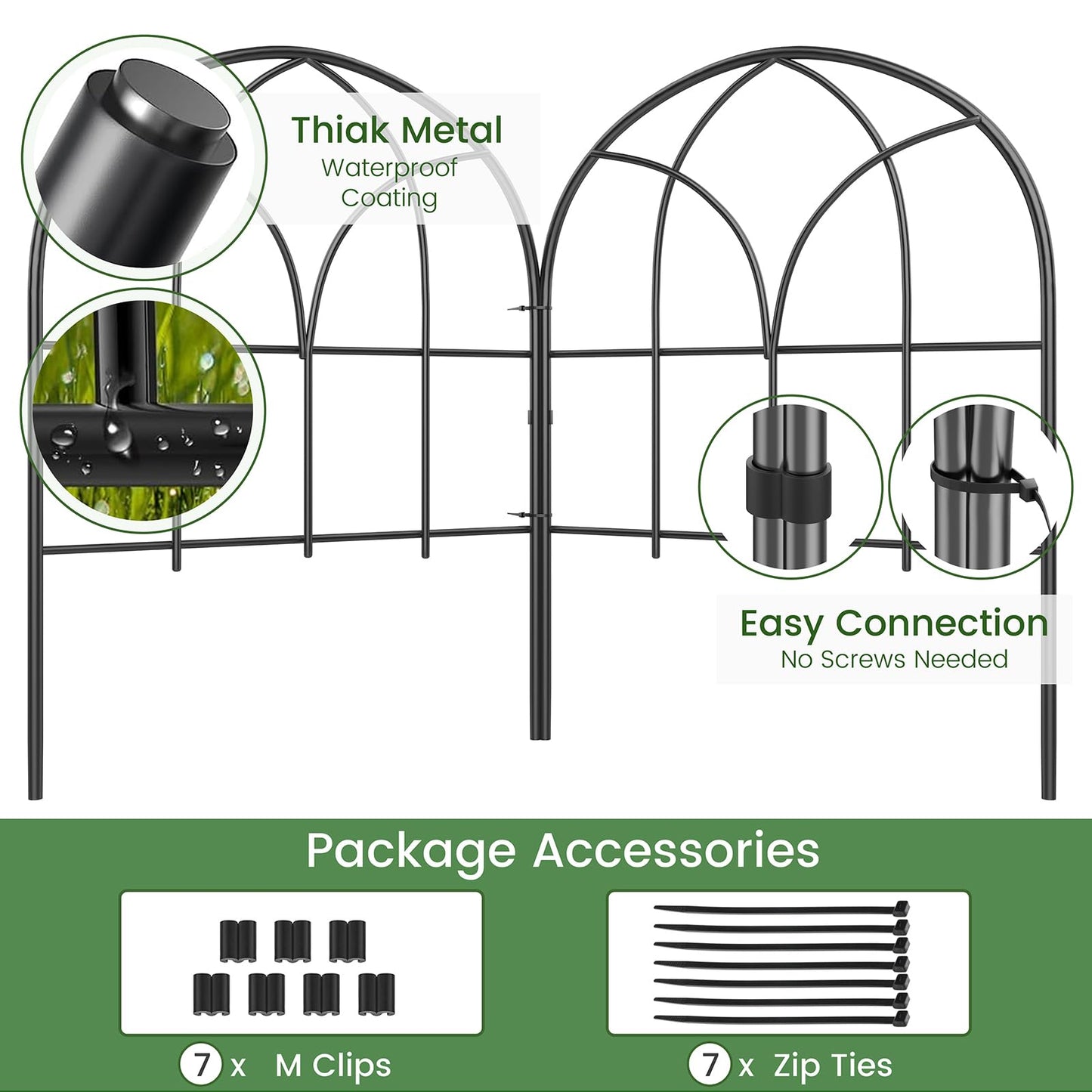 Youpehom Small 12.55"*16.53" Decorative Garden Fencing Border, No Dig Fences Barrier, Black Metal Fence, Garden Edging Fence Panel, Dog Fence Outdoor for Yard, Flower Bed (6 pcs)