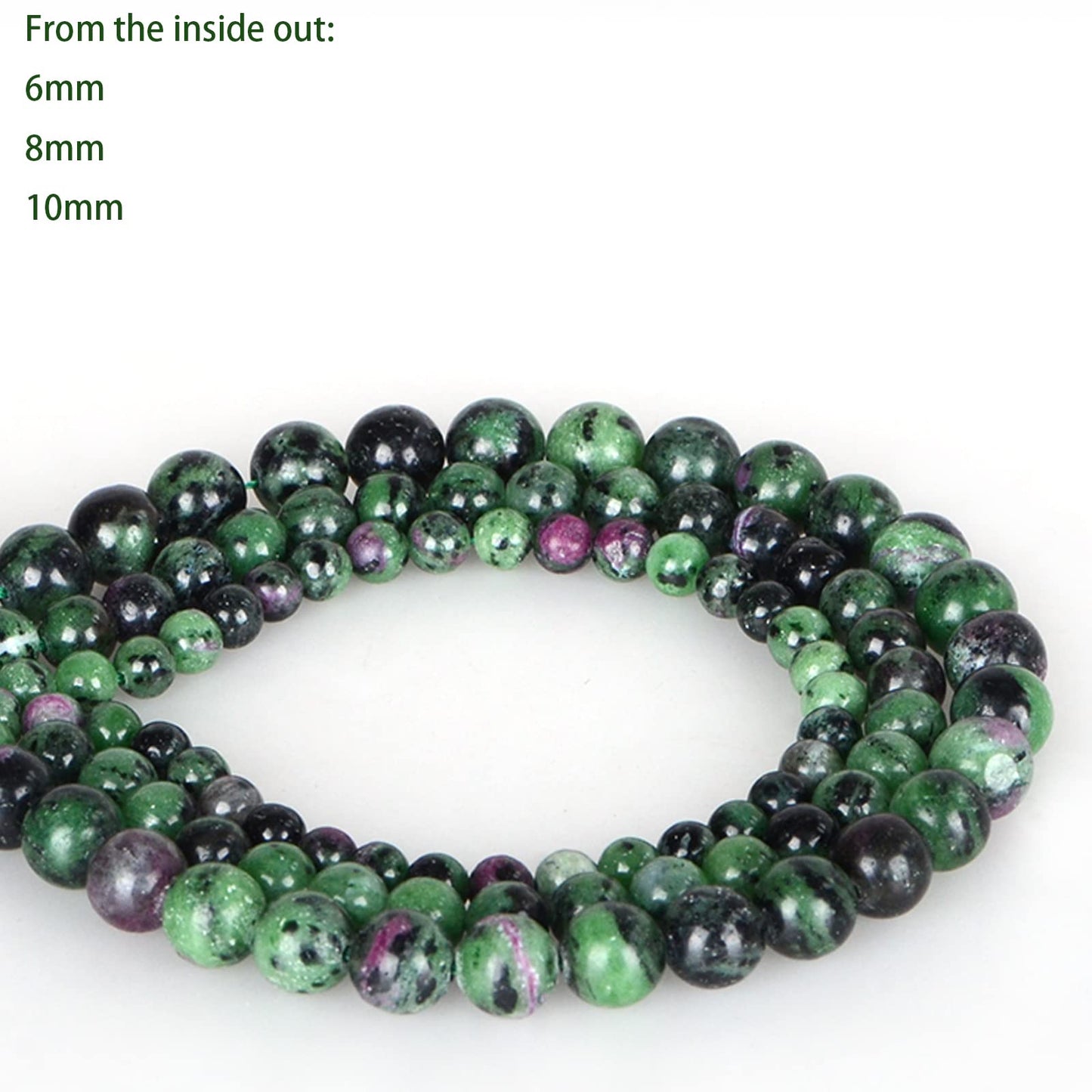 ICAI Beads（Ruby Zosite） Natural Stone Gemstone Round Loose Beads Crystal Energy Stone Healing Power for Jewelry Making DIY,1 Strand 35-37pcs（10mm）