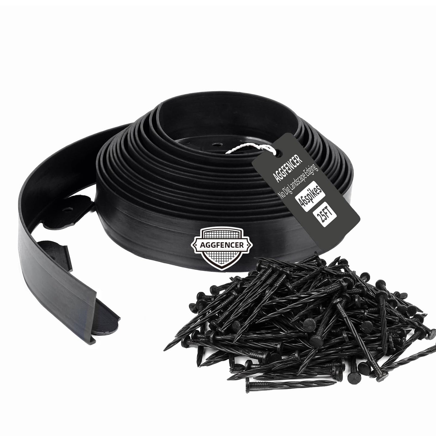 AggFencer 4 in x 25 Ft Garden Landscape Edging, No Dig Garden Edging Border Kit with 46 Pcs Spikes for Flower Bed Lawn Yard Grass Black