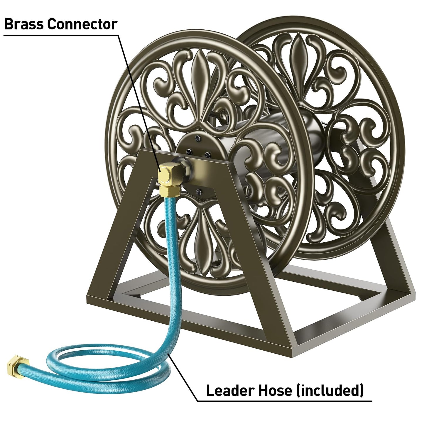 GOFORWILD Garden Wall/Floor Mount Hose Reel, Decorative Hose Reel, Garden Heavy-Duty Water Hose Holder Winder, Holds 200-Feet of 5/8-Inch Hose