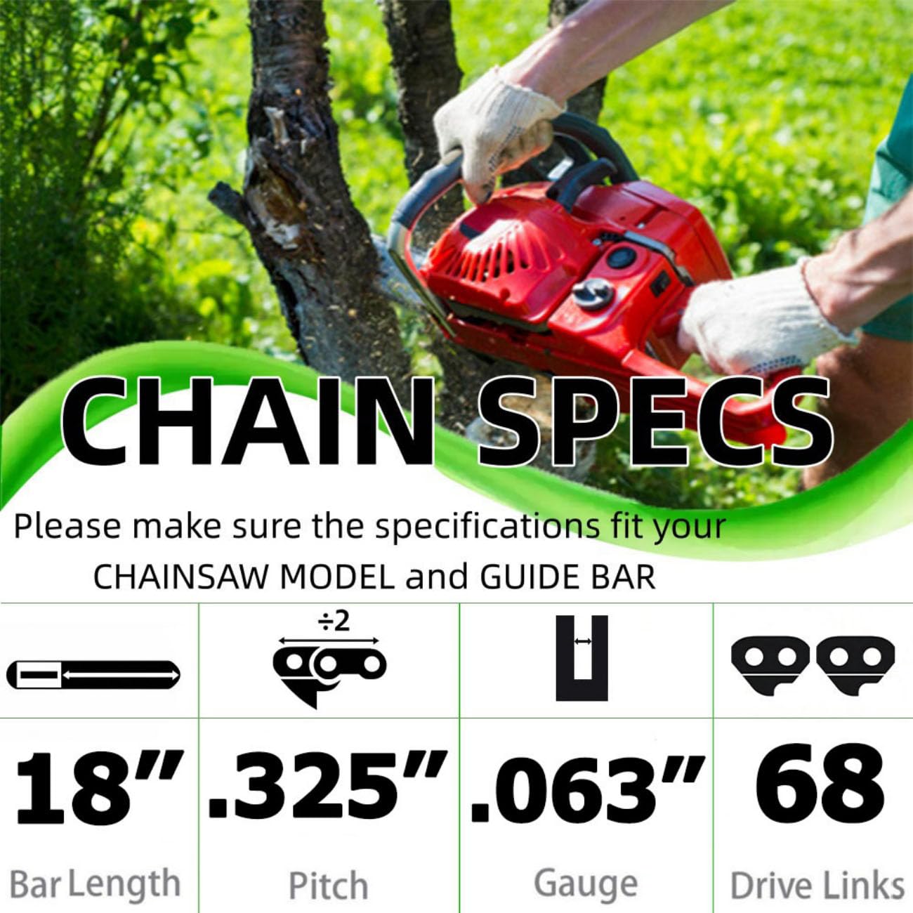 18 Inch Chainsaw Chain .325" Pitch .063" Gauge 68 Drive Links Fits for STIHL (PRE 2023 .063" Gauge) MS250, MS251 and More,V68 (3 chainsaw chains)
