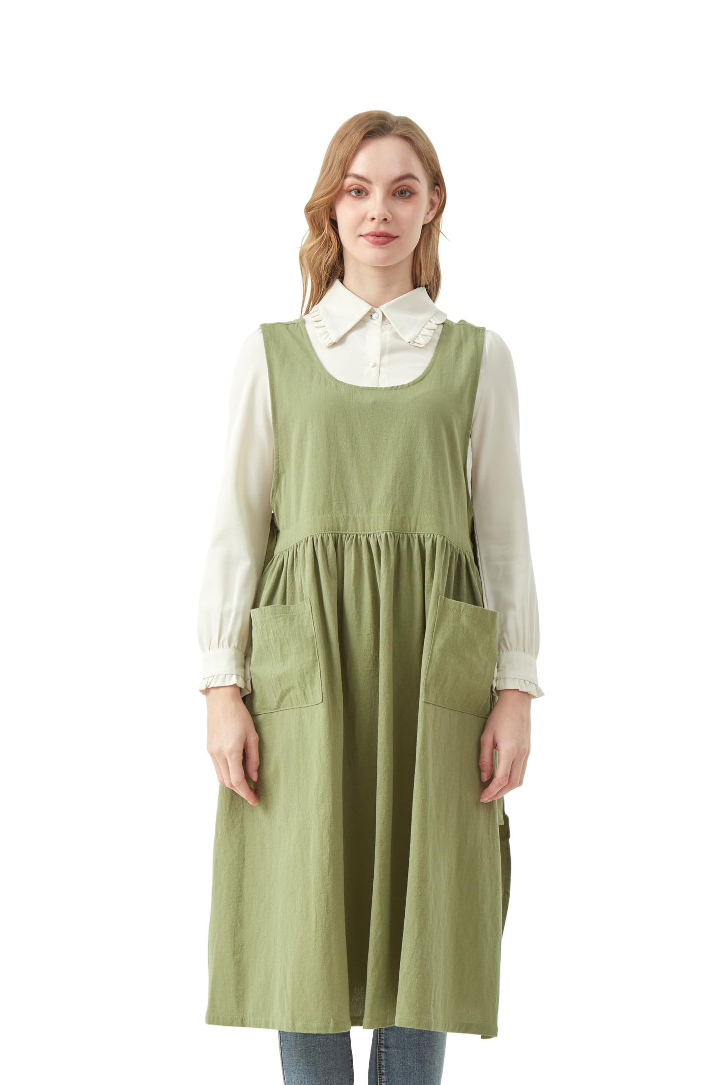 Nanxson Cotton Apron Women Split Plus Size Bib with Pockets for Cooking,Gardening,Painting CFL0003