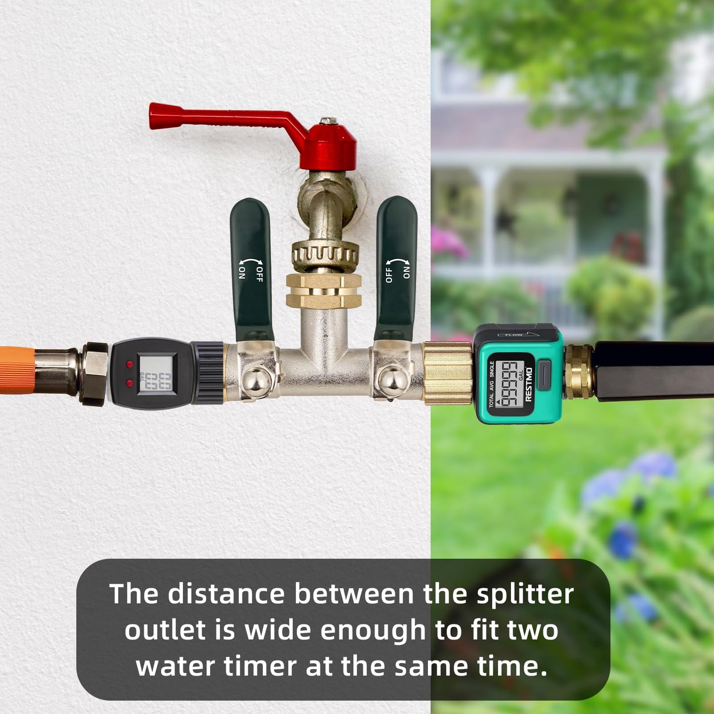 DINGBAI Hose Splitter 2 Way, Brass High Flow Garden Hose Splitter Heavy Duty, Hose Connector, Water Spigot Splitter, Full Flow Faucet Splitters with shutoff, 3/4” GHT Inlet