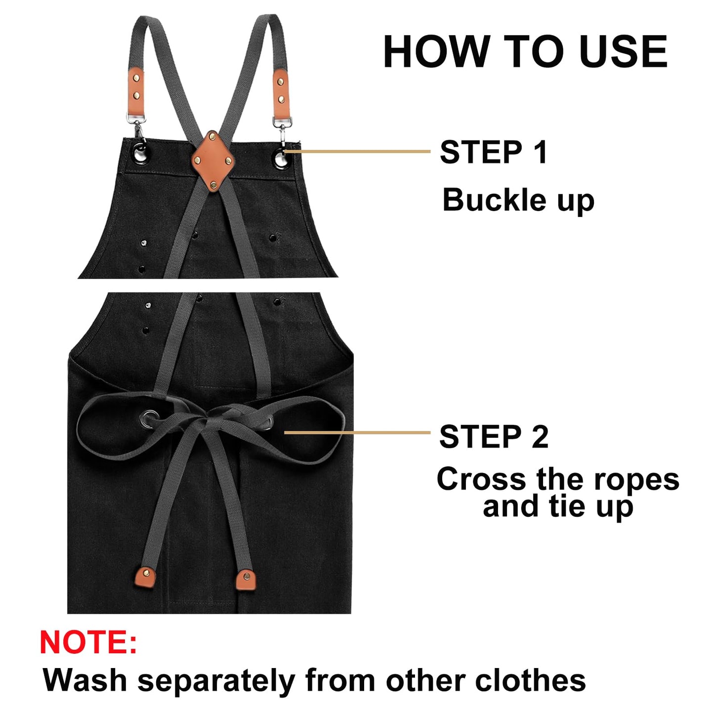 ZOMAO Chef Apron for Women Men with Large Pockets, Cotton Canvas Cross Back Waterproof Work Aprons for Kitchen Cooking Bib (Black)
