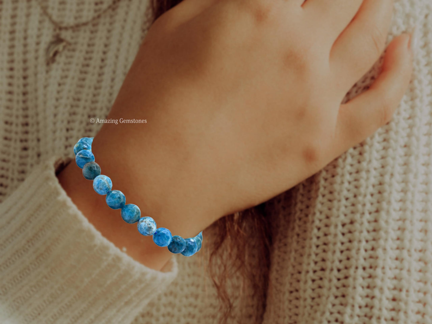 Amazing Gemstone Apatite Bracelet for Women - Chakra Mens Bracelet Protection Crystals and Healing Stones - Faceted Beaded Blessing Bracelet Spiritual Meditation Gift Christmas Stocking (Adjustable)