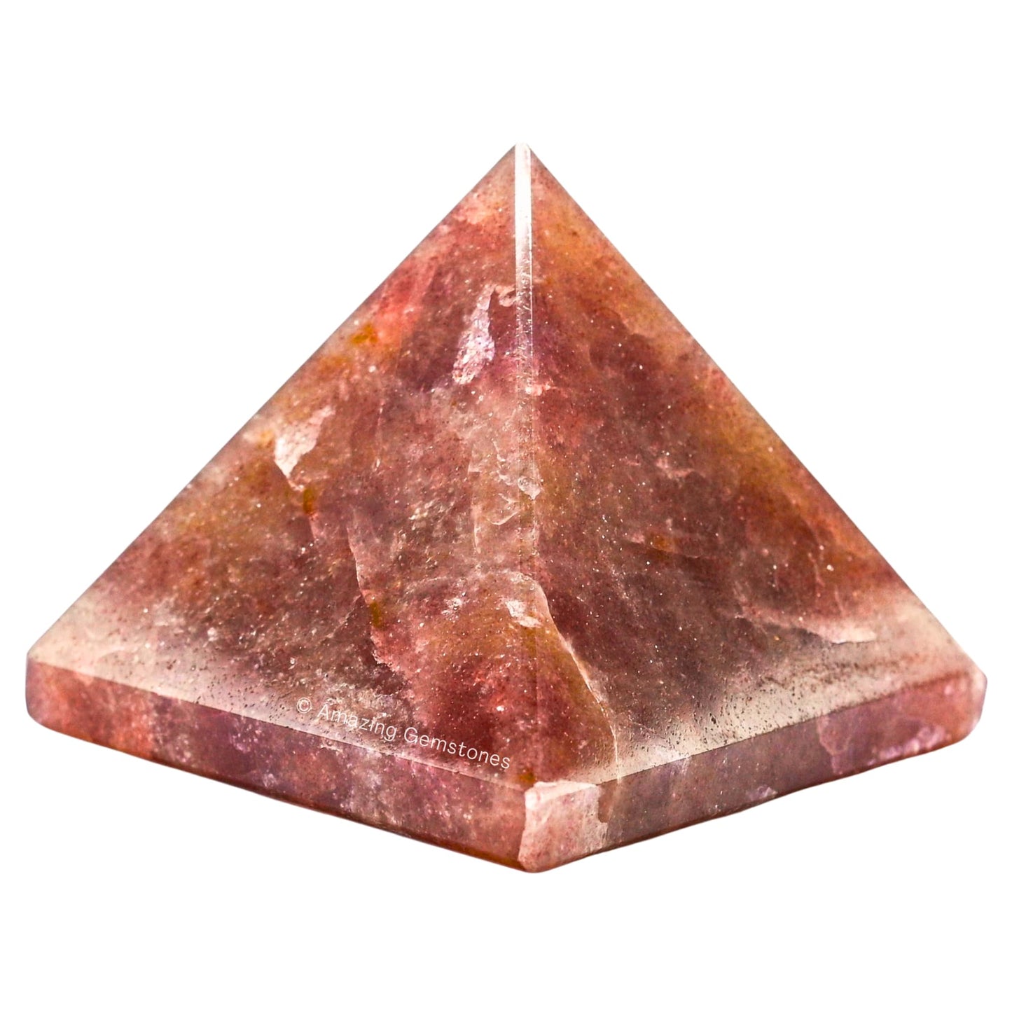 Amazing Gemstone Strawberry Quartz Pyramid Crystal Healing Stones - 2" Great Pyramid Figurine of Natural Stone Pyramid for Meditation, Reiki, Chakra Balancing and Crystal Pyramids Grid