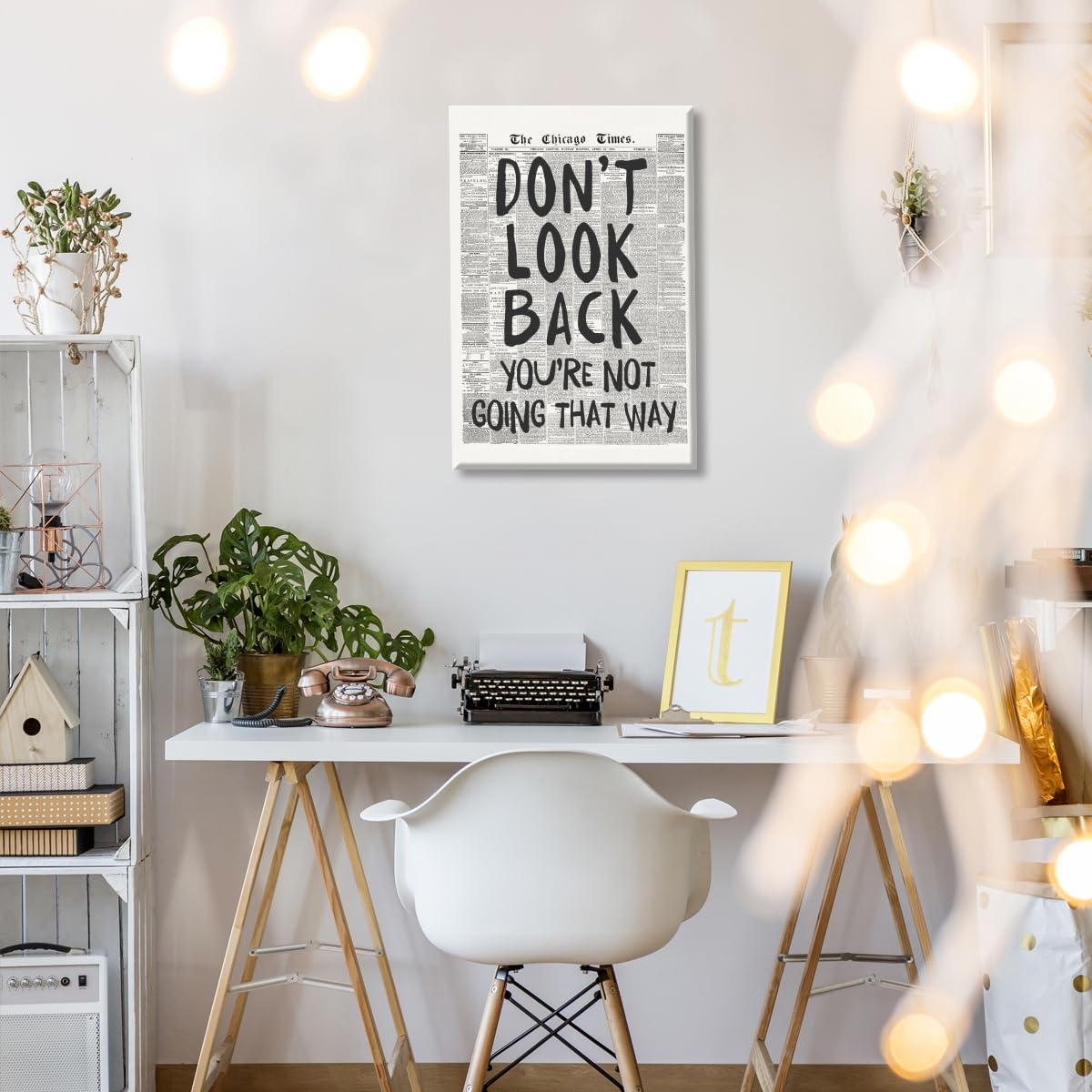 Black and White Retro Newspaper Wall Art Trendy Inspirational Quote Poster Don't Look Back Positive Motivational Affirmation Print Preppy Aesthetic Room Apartment Bedroom Decor 12x18inch Unframed