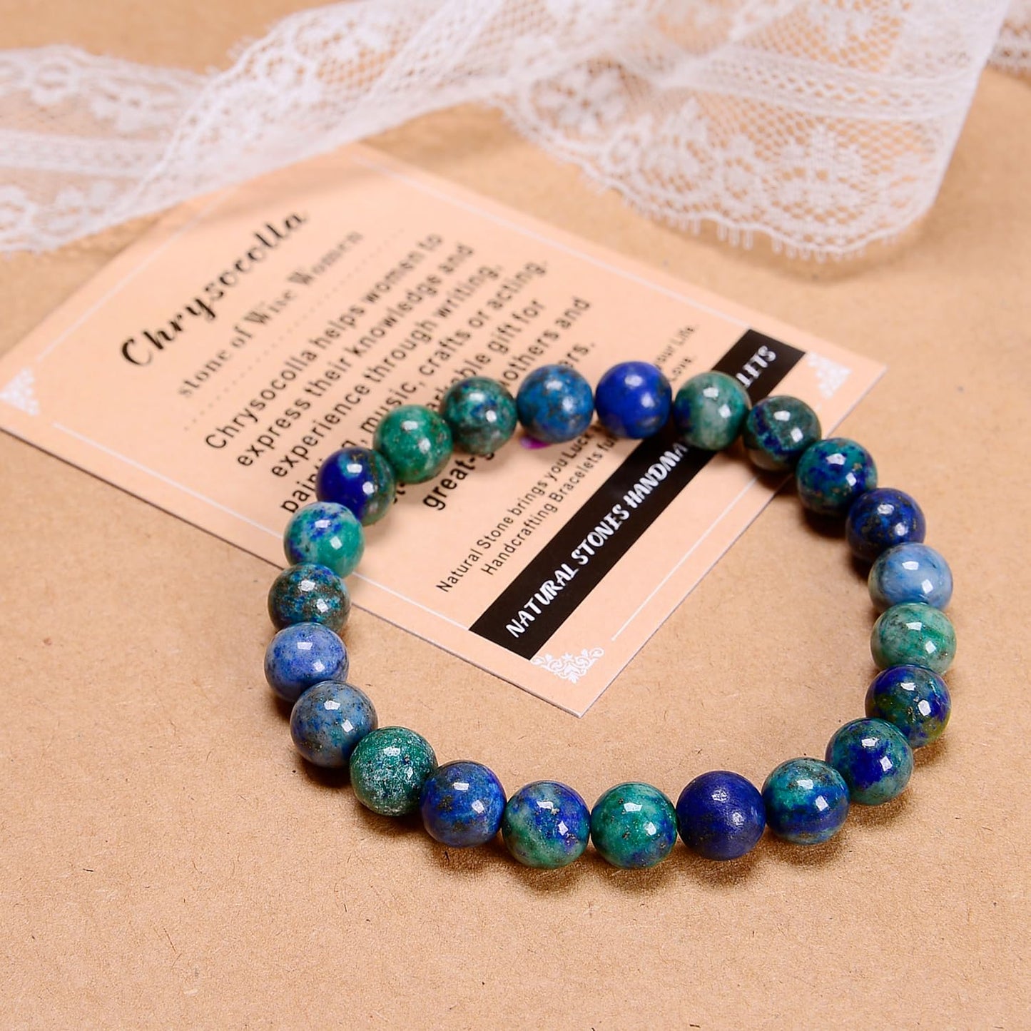 AD Beads Handmade Gemstone Stretch Elastic Bracelet Crystal Healing Reiki Nature's Beauty and Spiritual Essence Unisex (10mm, Chrysocolla (Wise Women))