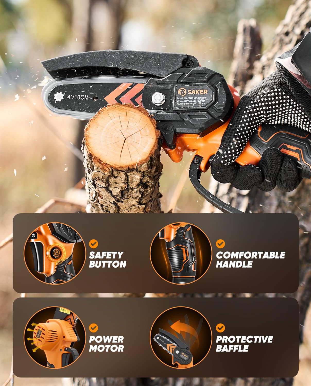Saker Mini Chainsaw,2025 New Upgrade Portable Electric Chainsaws Cordless,Small Handheld Chain Saw Pruning Shears Chain Saws for Tree Branches,Courtyard and Garden