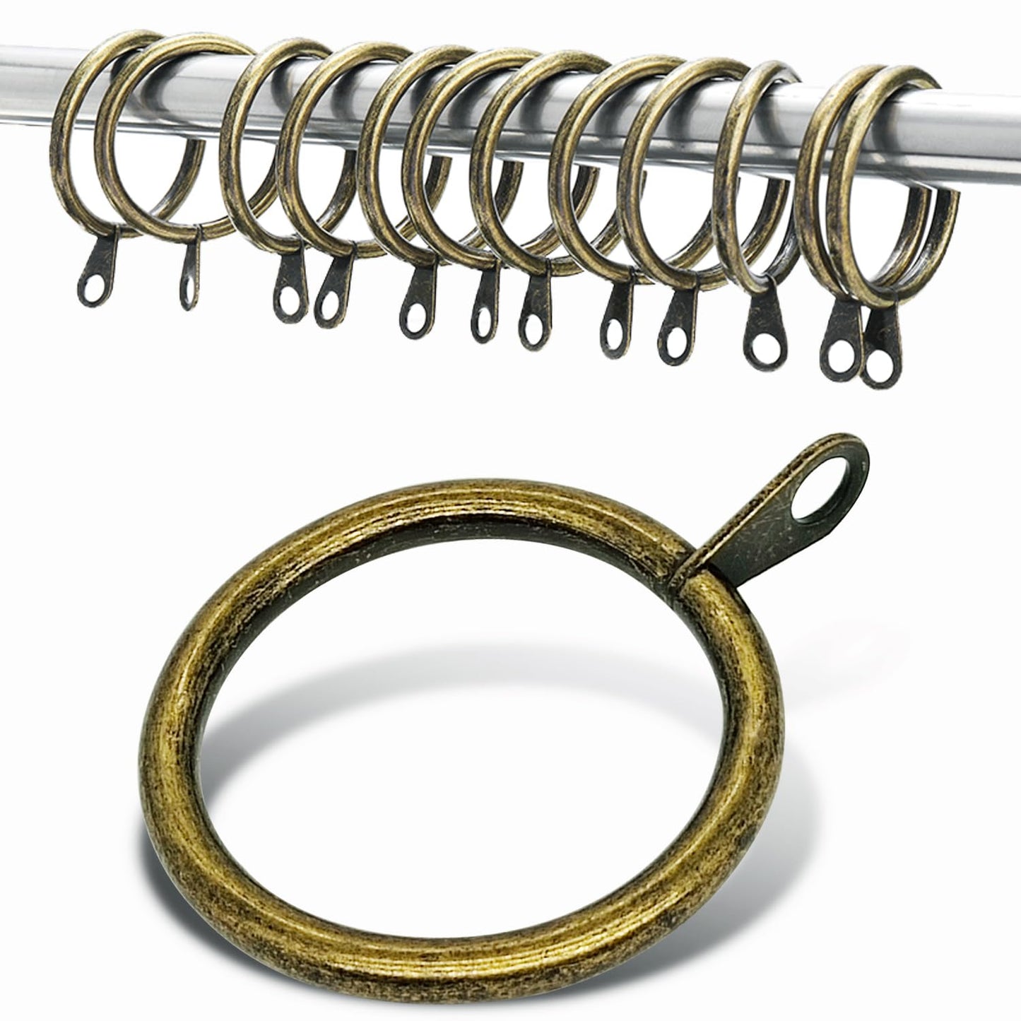 WANXIANG 20 pcs Metal Curtain Rings with Eyelet, 1-1/4 inch Inner Diameter,Fits Up to 1 Inch Rod, Bronze