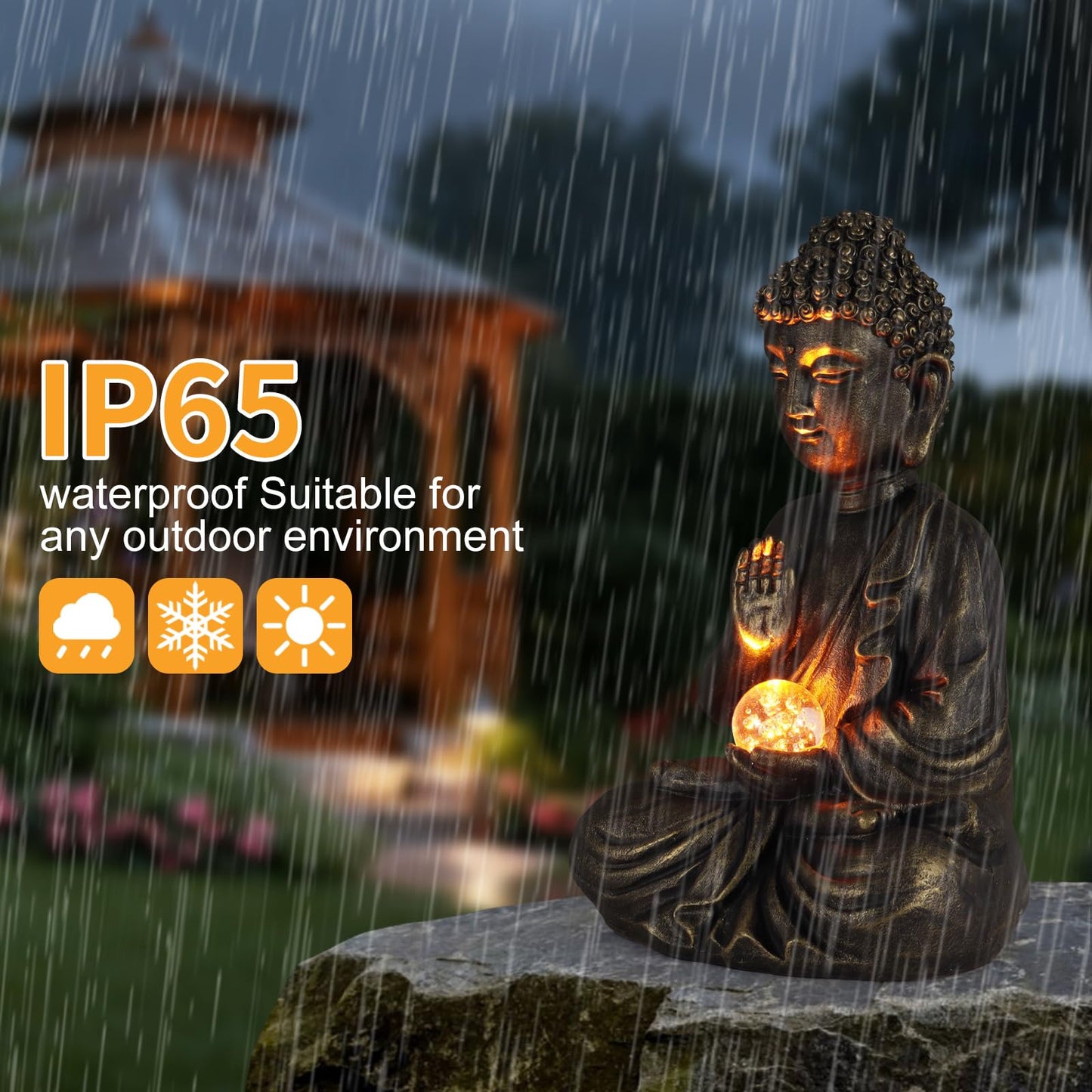 nawaza Buddha Statue Garden 9″ Solar Resin for Home Decor Yard Garden Patio Lawn Ornaments, Prayer Spiritual Living Figurine, Decor Outdoor Buddha Figurine Premium Bronze