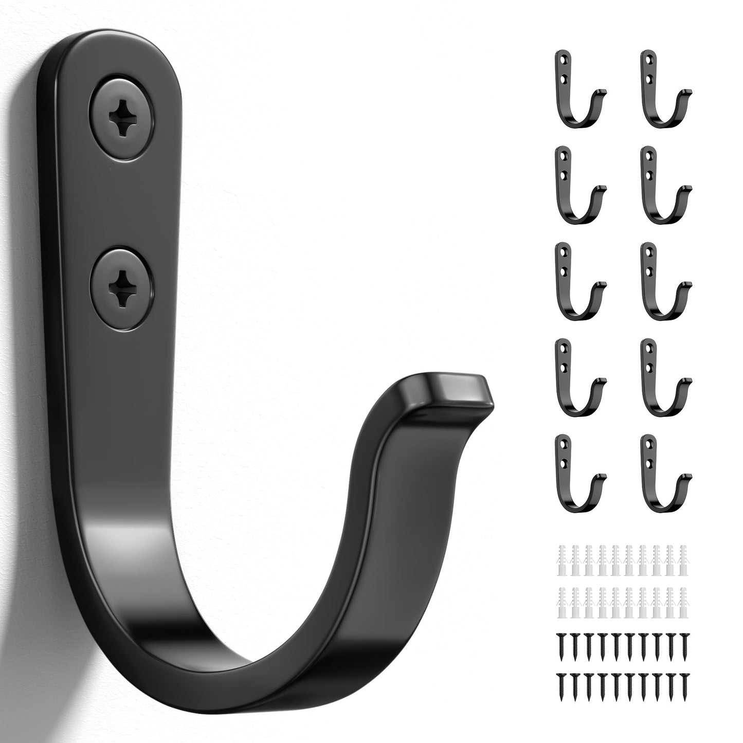 niffgaff 10Pcs Wall Hooks for Hanging Towel/Coat, Black