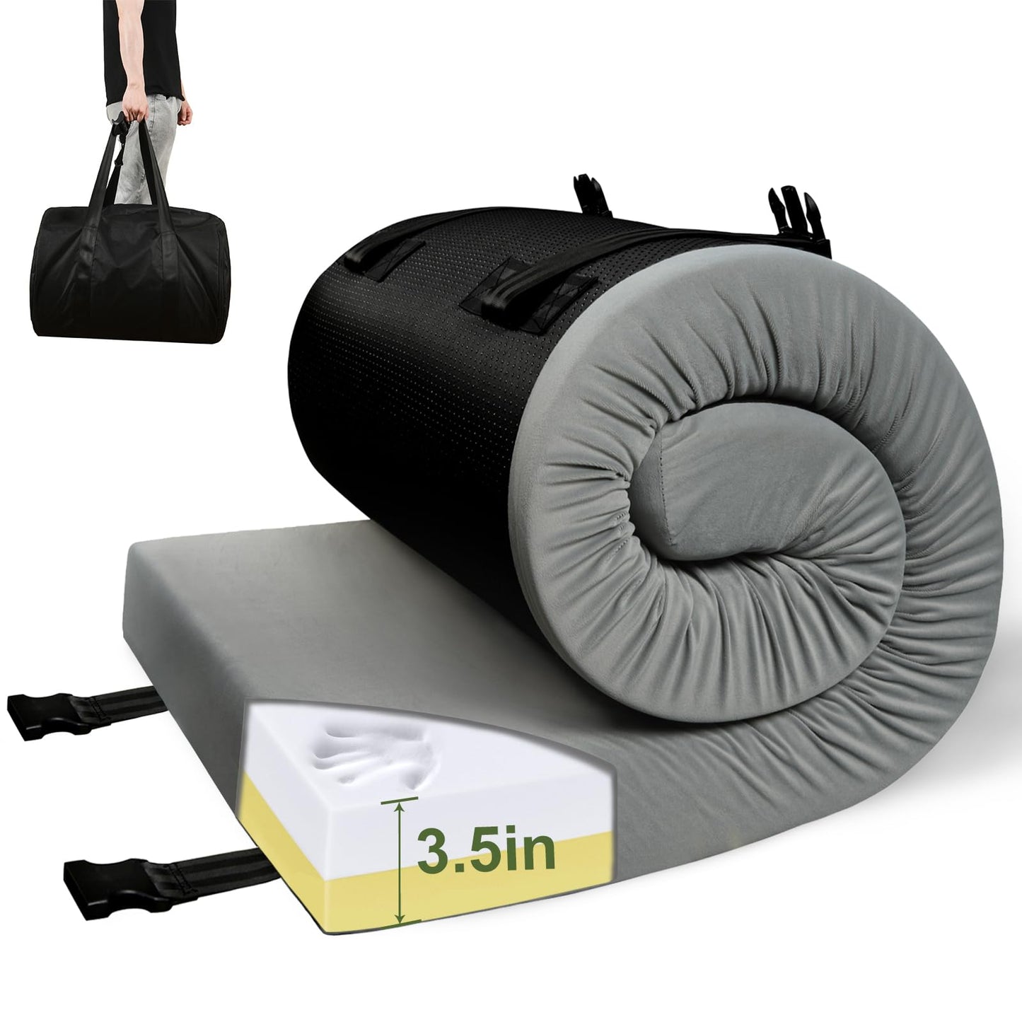 Selectico 3.5" Extra Thick Foam Camping Mattress, Waterproof Cover & Travel Bag, Portable Sleeping Pad for Car/Tent/Cot/SUV/Trunk/Floor/Guest Bed(Single)