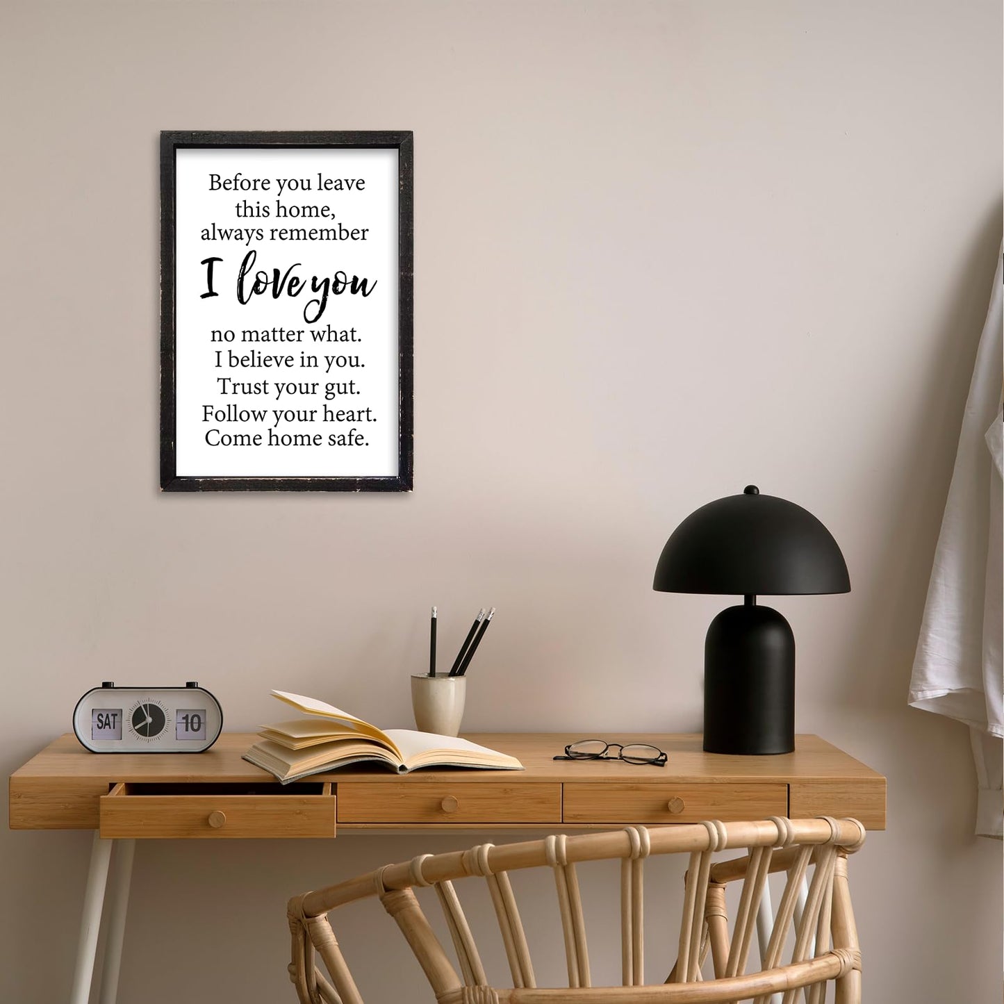 Before You Leave This Home Sign Wall Art Decor 16x11 Inch Rustic Farmhouse Living Room I Love You Inspirational Family Wood Framed Sign Entryway Motivationa And Romantic Wall Hang (Black)