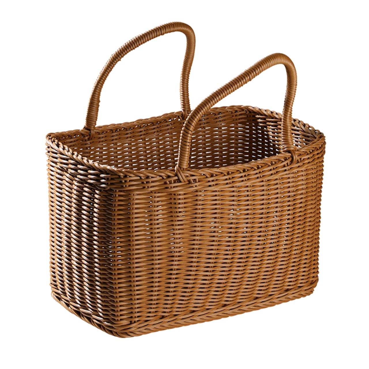 IMIKEYA Plastic Woven Picnic Basket with Handle - Woven Shopping Basket 14.7x7.7x6.7 Inch Store Container for Fruits Food Flowers Bread Organizer