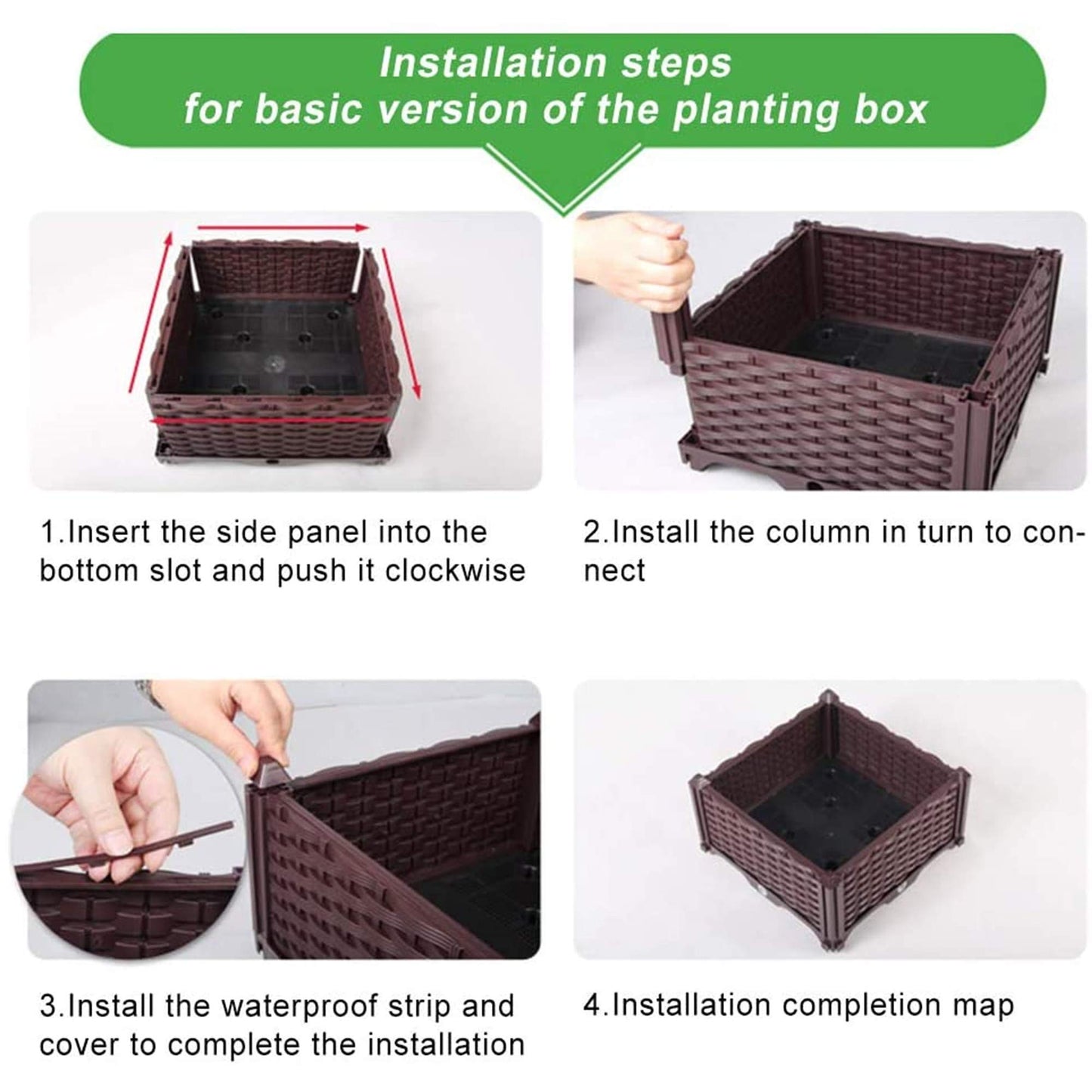 Set of 2 Plastic Raised Garden Bed Kit, Indoor Outdoor Elevated Planter Box, Rattan-Style Plant Containers with Self-Watering Design, for Growing Vegetables, Flowers, Herbs