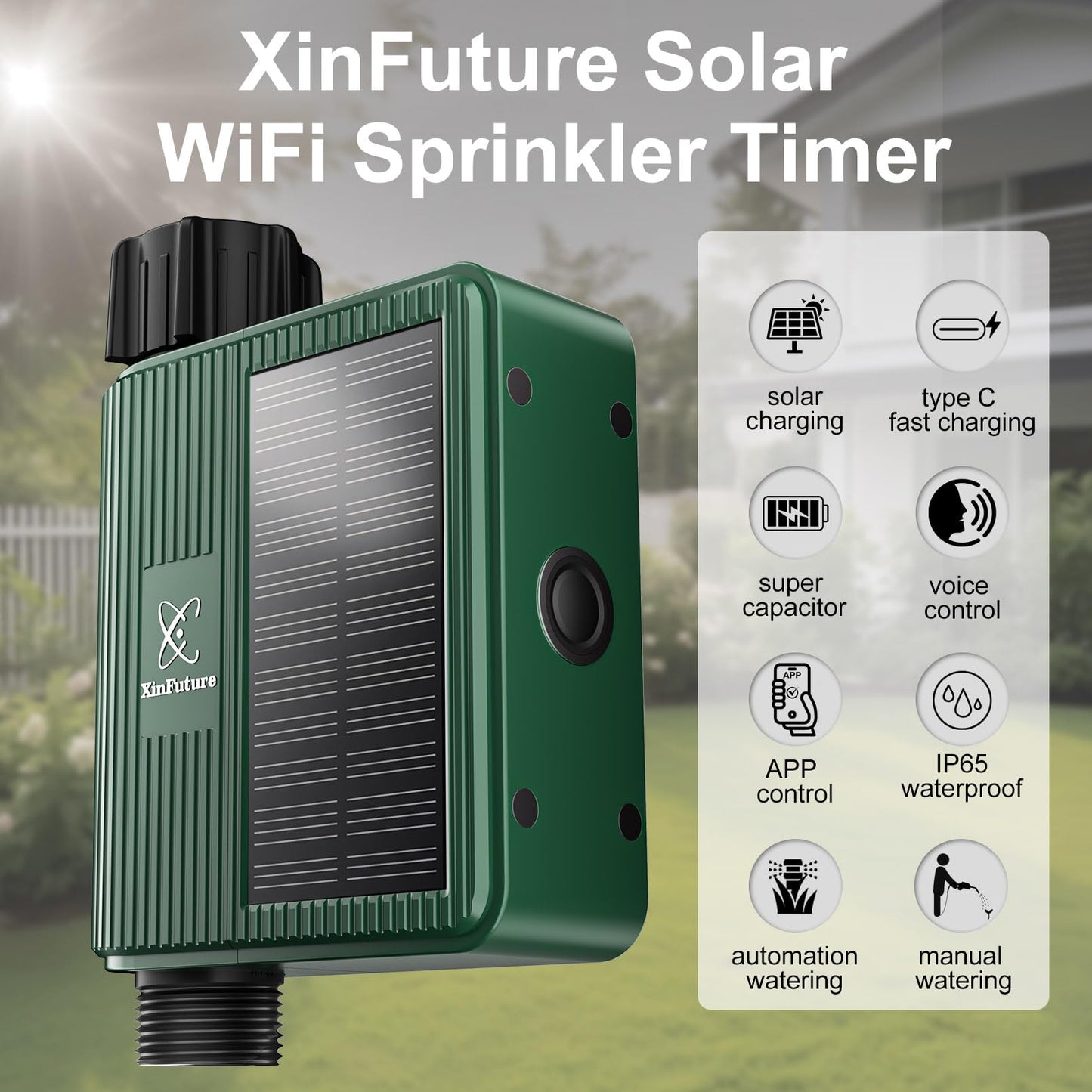 WiFi Solar Sprinkler Timer with Flow Monitor, Water Timer for Garden Hose with Rain Delay, Manual& Automatic Watering System for Garden Hose Faucet, App& Voice Control, Irrigation Controller