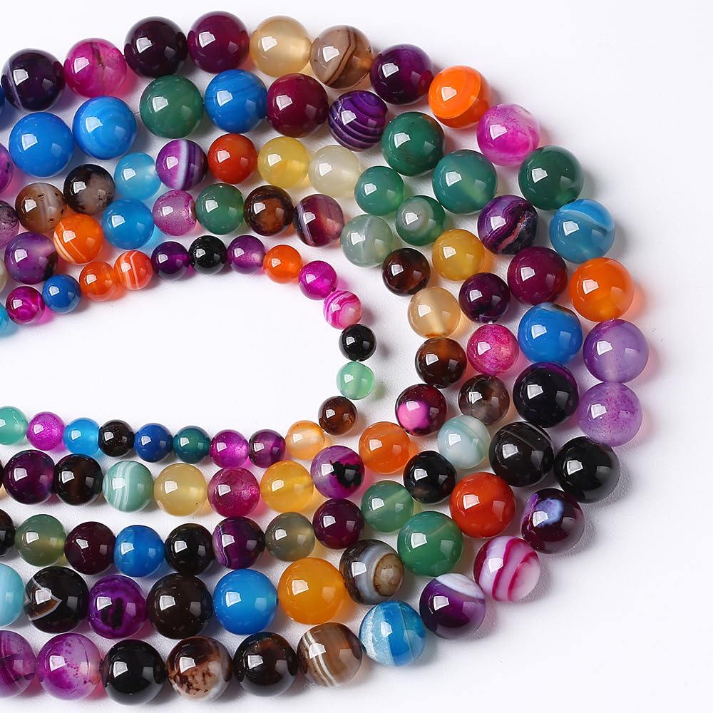 45pcs 8mm Natural Multicolor Stripe Agate Beads for Jewelry Making Natural Stone Energy Healing Beads DIY Bracelet Necklace 15"(8mm, Multicolor Stripe Agate)