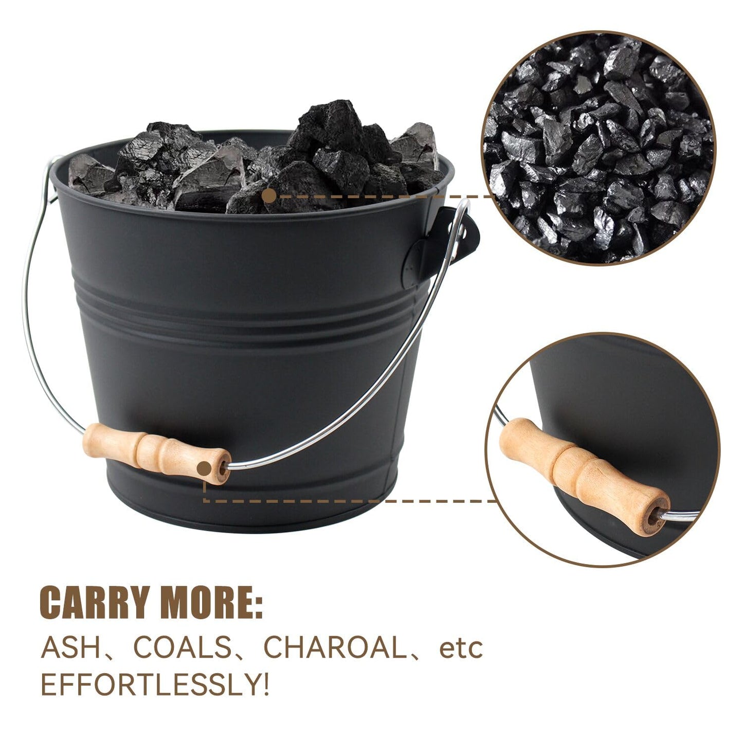 BRIAN & DANY Mini Ash Bucket with Lid and Shovel, 1.3 Gallon Fireplace Bucket with Broom, Ash Can for Fireplace, Ashes, Fire Pit, Wood Burning Stove
