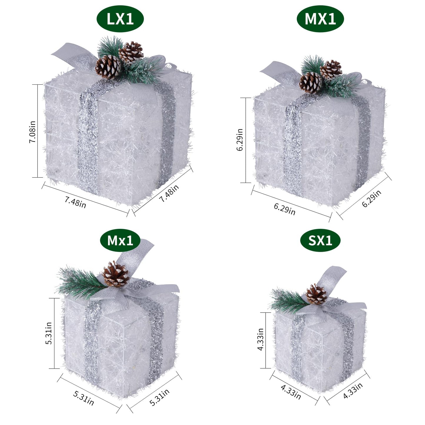 COVFEVER Set of 4 Christmas Lighted Gift Boxes, Pre-lit Light up Present Set with Different Sizes for Holiday Indoor Outdoor Decorations - Battery Operated(Warm White)