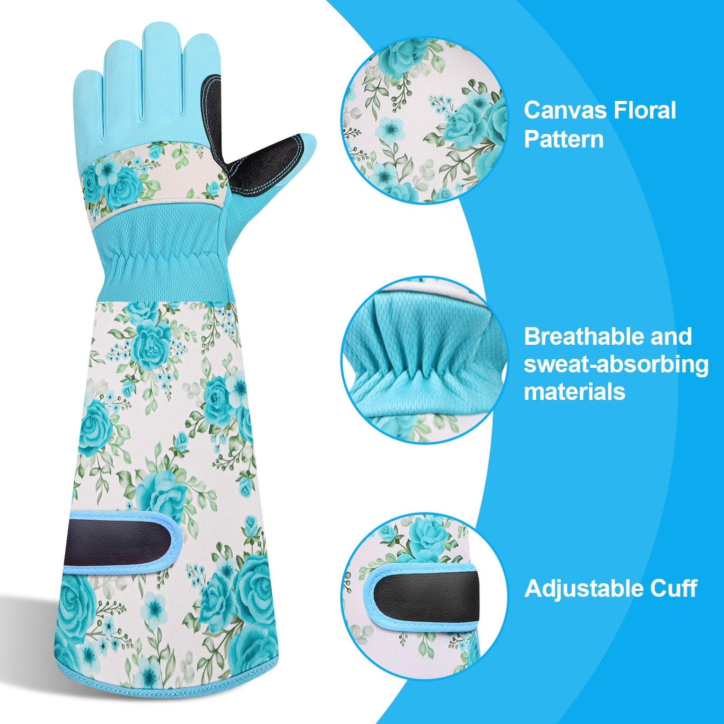 DLY Gardening Gloves, Garden Gloves for Women, long gardening gloves for Garden Work and Yard,Durable and Comfortable(Medium, Light Blue)