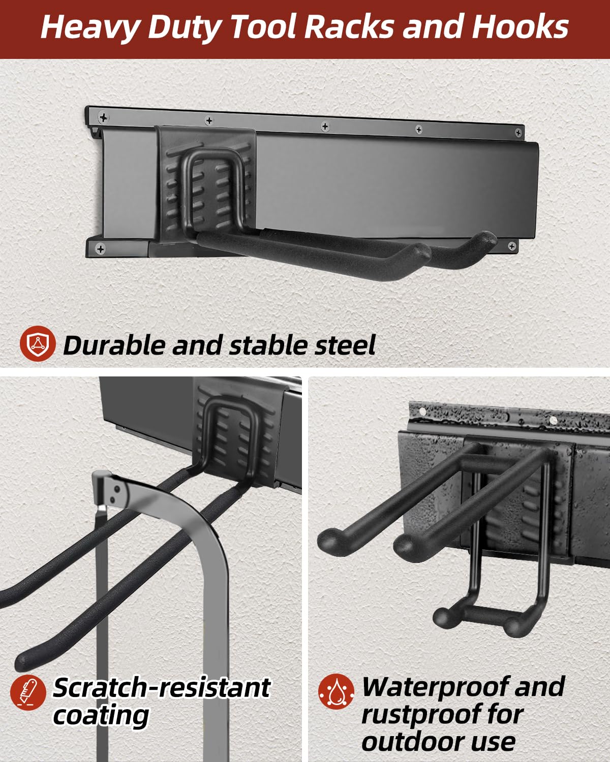 LRYXEG 48-Inch Garage Storage Tool Organizer with 8 Hooks - Heavy Duty Metal Rack for Garage Organization, Garden Tool Organizer - Wall Mounted Tool Hanger for Shovels, Ladders, Lawn Tools