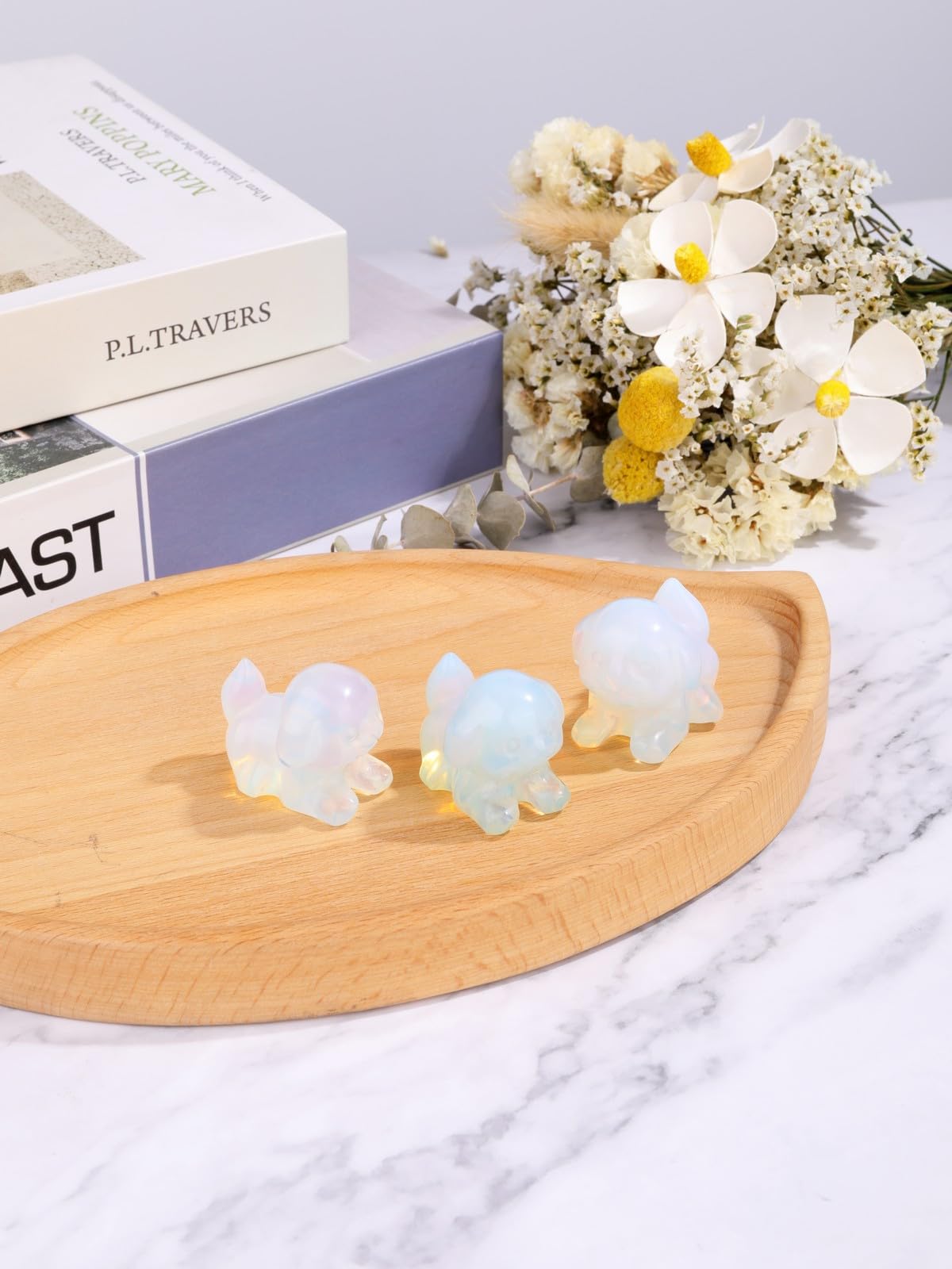 CrystalTears Opalite Crystal Dog Figurine, 1.5” Healing Gemstone Dogs Puppy Statue Ornament for Home Office Decor, Cute Lucky Crystals Dogs Gifts for Gifts for Women Dog Lovers Men Christmas
