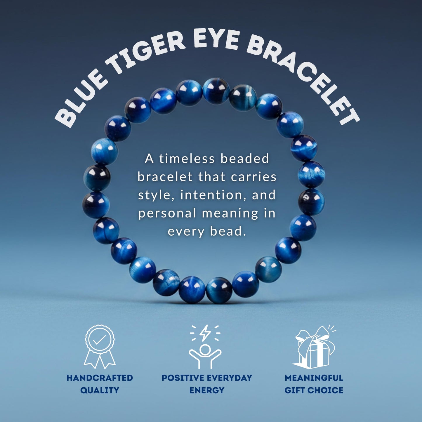 Cherry Tree Collection – Handmade Crystal Beaded Stretch Bracelets with Jade Blue Tiger's Eye for Women & Men - 8mm Round Gemstone for Protection, Balance & Luck, Small