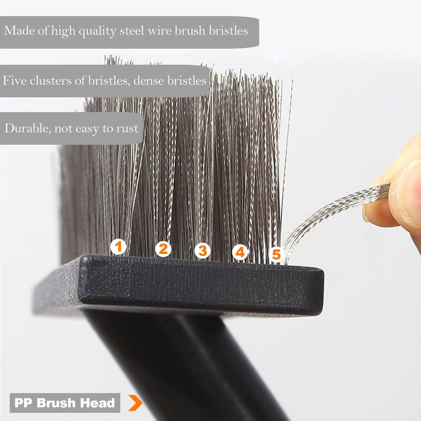 BSMstone Deck Brush Steel Wire Broom with Long Handle Stiff Scrub Brushes for Cleaning Boat Patio Concrete Moss Remover