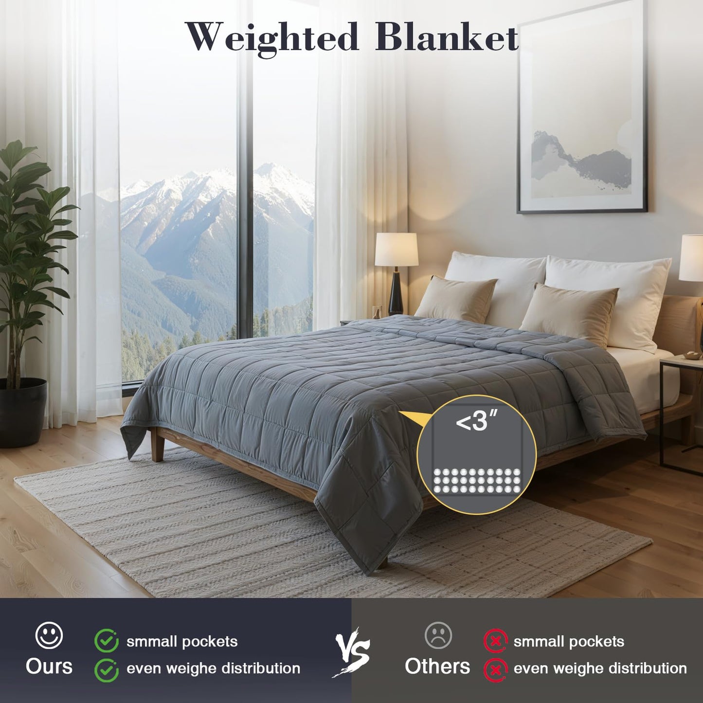 XJIPL Weighted Blanket for Adults, Grey Cooling Heavy Blanket for Sleeping Perfect for 190-210 lbs, Queen Size Breathable Blanket with Premium Glass Bead, Machine Washable (48" x72" 10lbs)