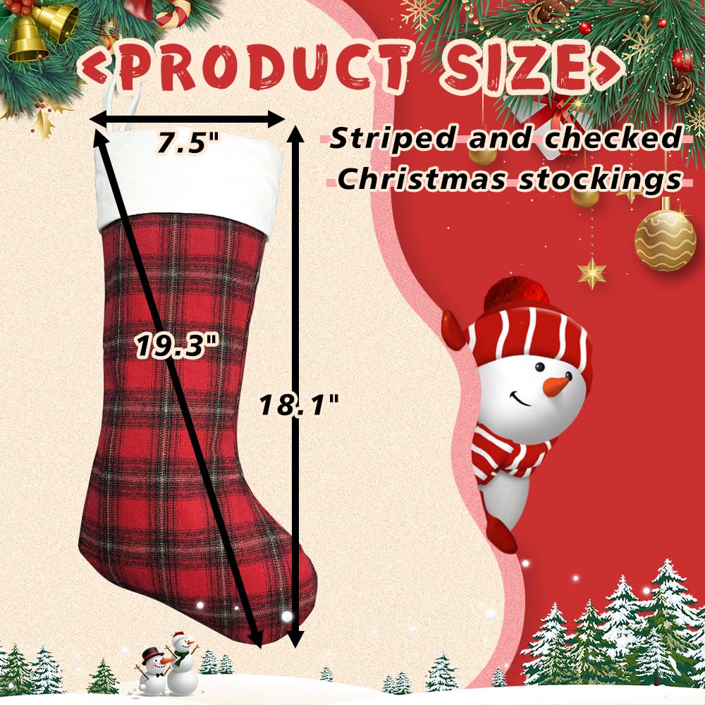 aokansha 4 Pack Buffalo Plaid Christmas Stockings 20'' Large Xmas Stocking with Plush Cuff Hanging Stocking Decoration for Holiday Home Wall Fireplace Christmas Tree Decor Kids Gift Ornaments Décor
