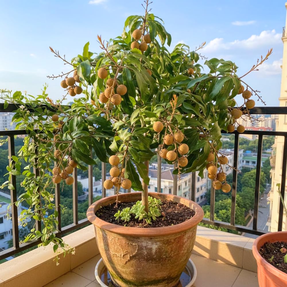 Longan Tree Live Plant, Longan Fruit Tree, 4 Inc Pot, 6 to 8 Inc Tall, Sweet Tropical Fruit for Backyard and Garden